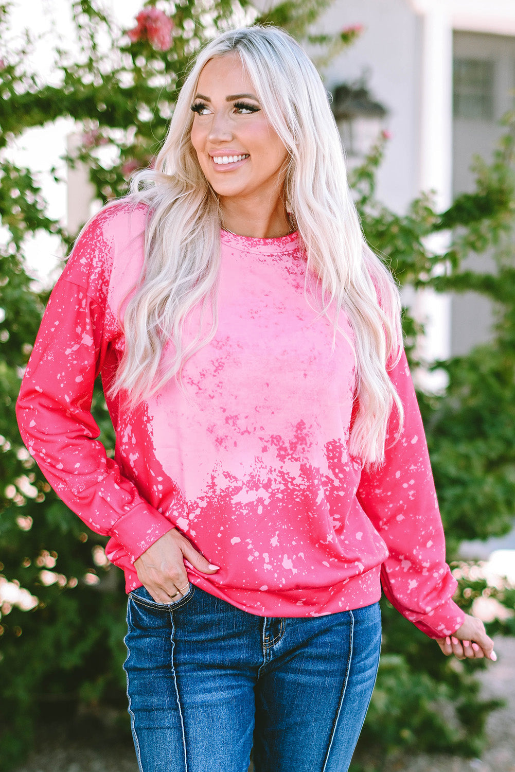 Rose Tie Dye Long Sleeve Pullover Sweatshirt eAura
