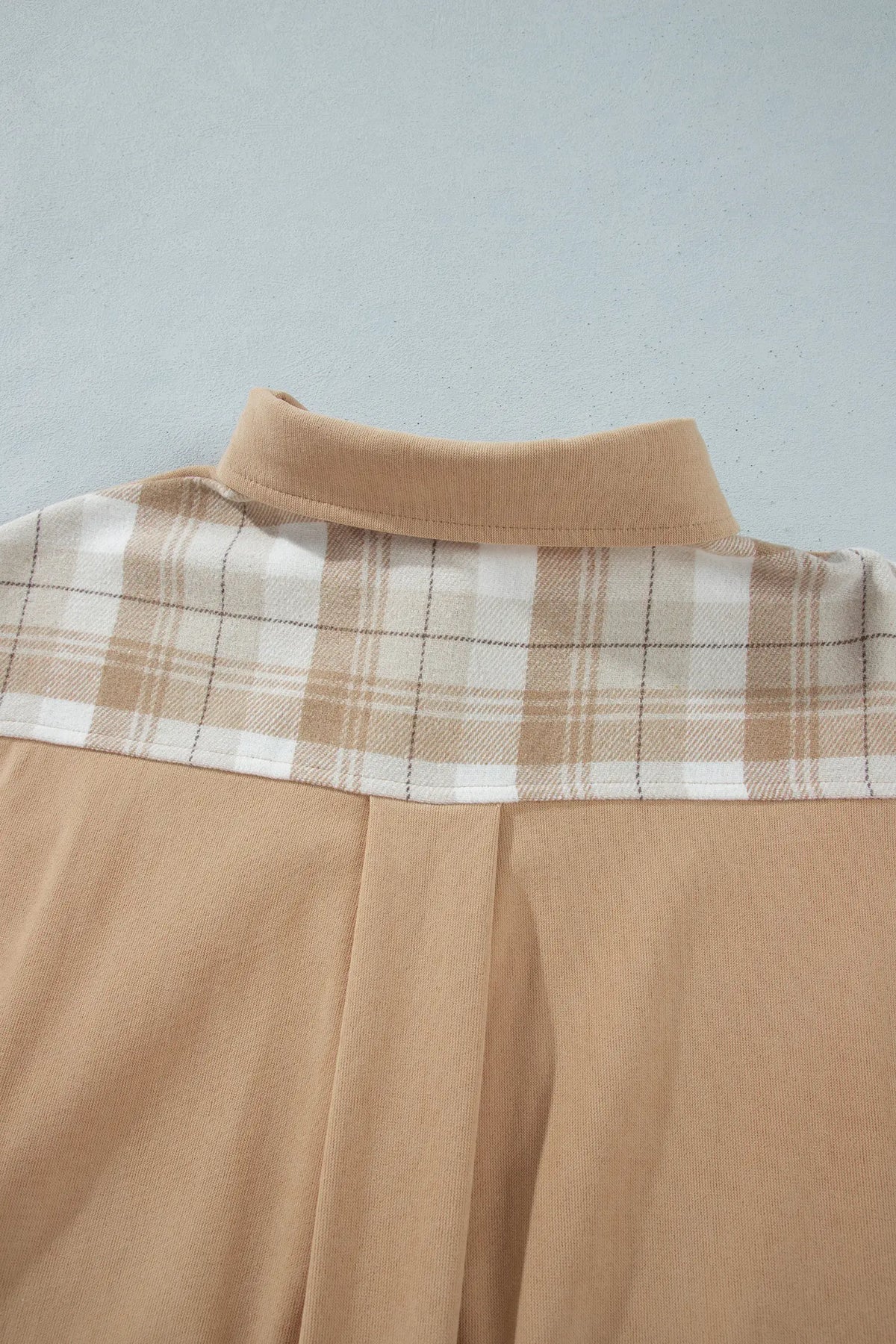 Plaid Colourblock Shirt Collar Shift Shacket – Light French Beige