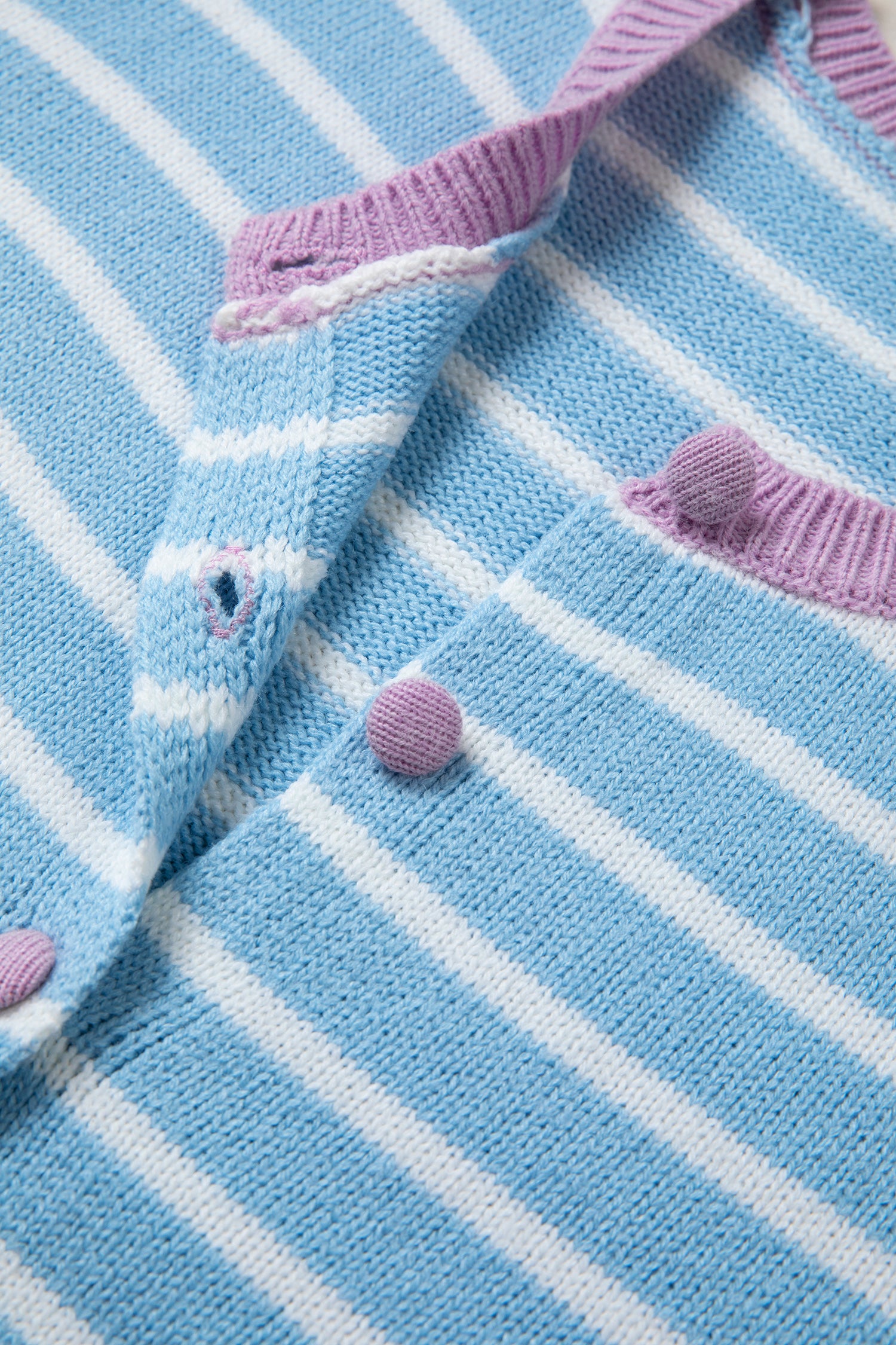 Contrast Trim Button Down Casual Sweater Cardigan – Sky Blue Stripe