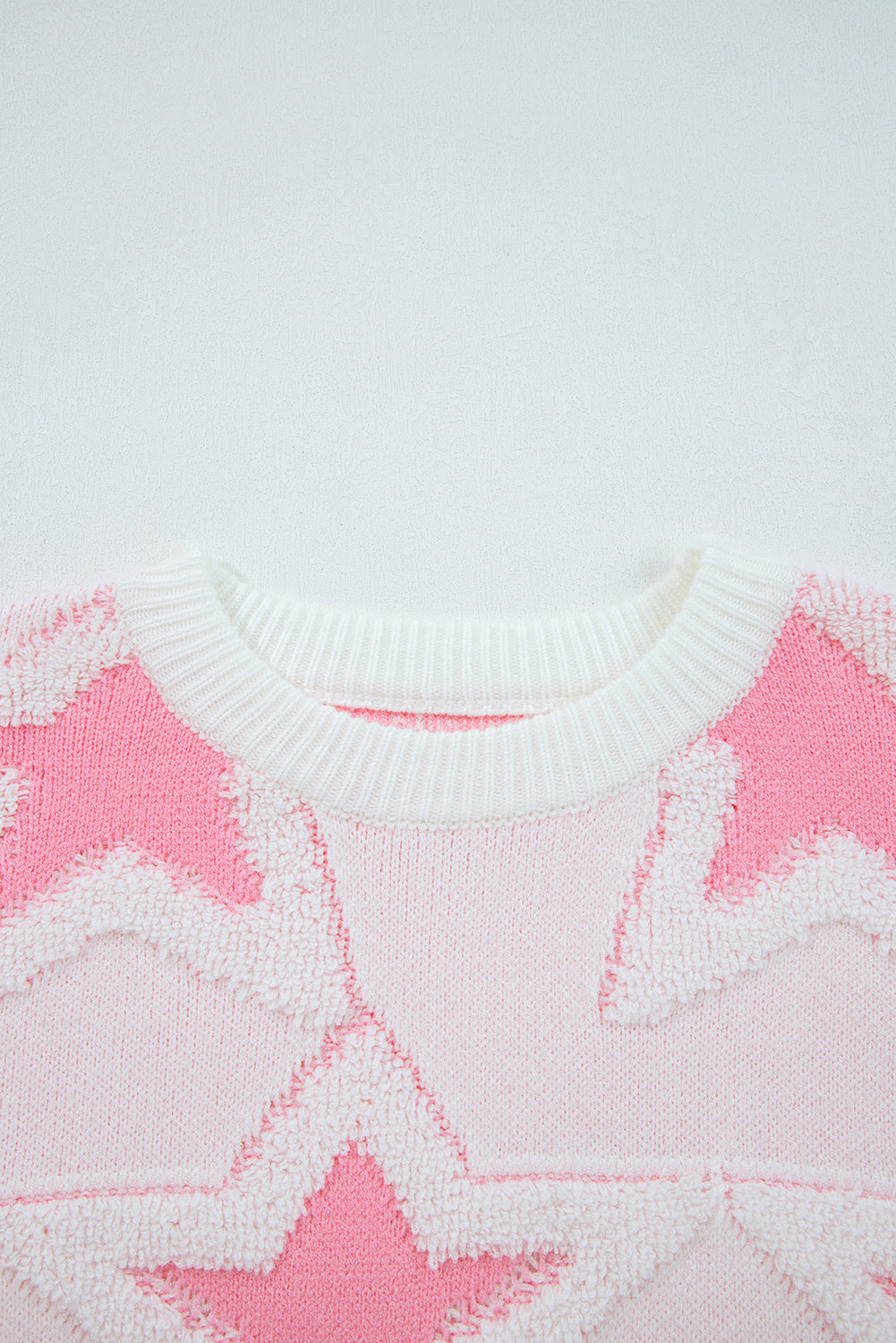 Pink Oversized Cute Star Pattern Ribbed Edge Drop Shoulder Sweater eAura