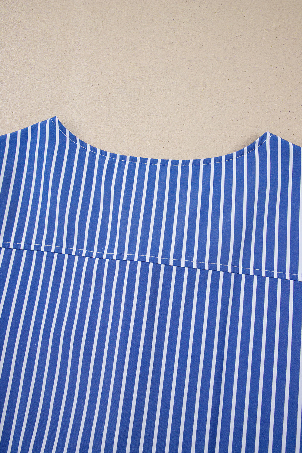 Blue Stripe Tied Front Puff Short Sleeve Blouse eAura