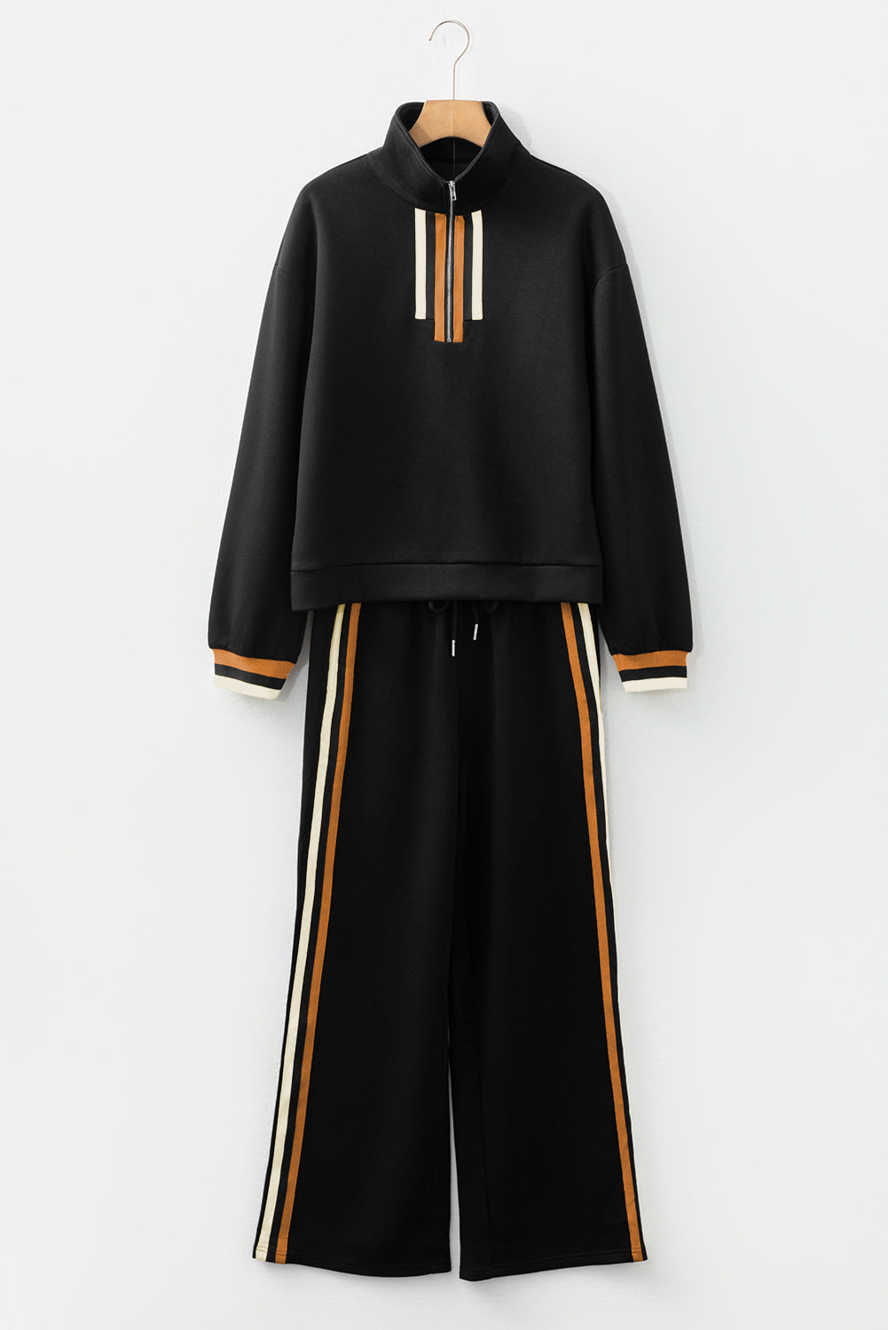 Striped Patchwork Quarter Zip Pullover Loose Trousers Co-ord set - eAura