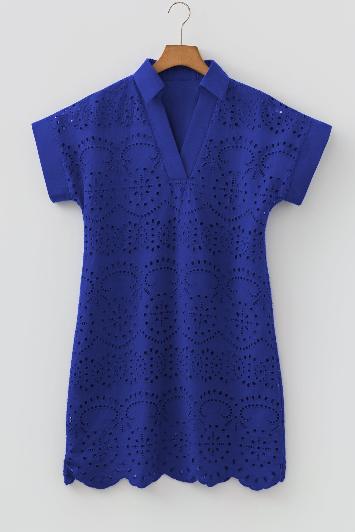 Solid Color Eyelet Embroidered T Shirt Mini Dress – Rose Red