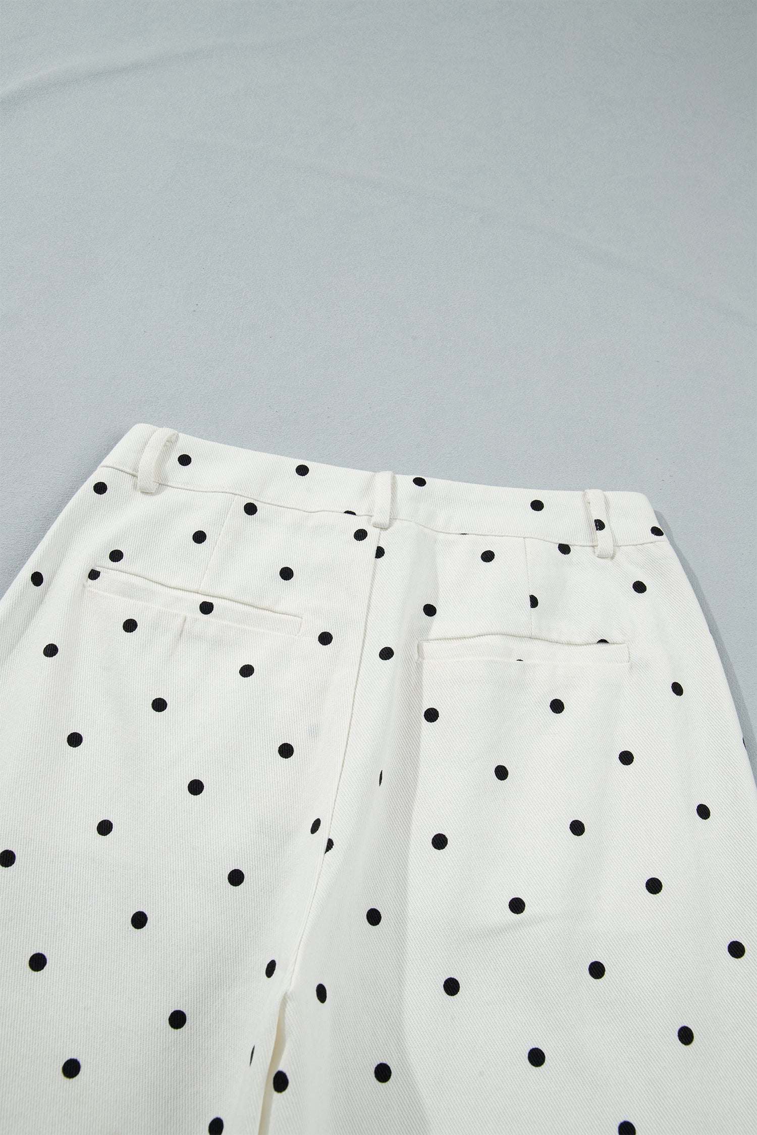 White Polka Dot Scalloped Pocket Cotton Shift Pants