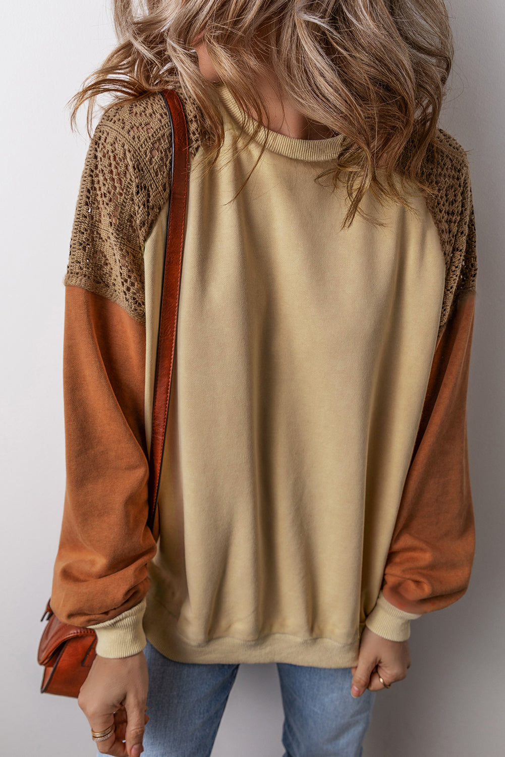 Lace Patchwork Colour-block Drop Shoulder Sweatshirt - eAura