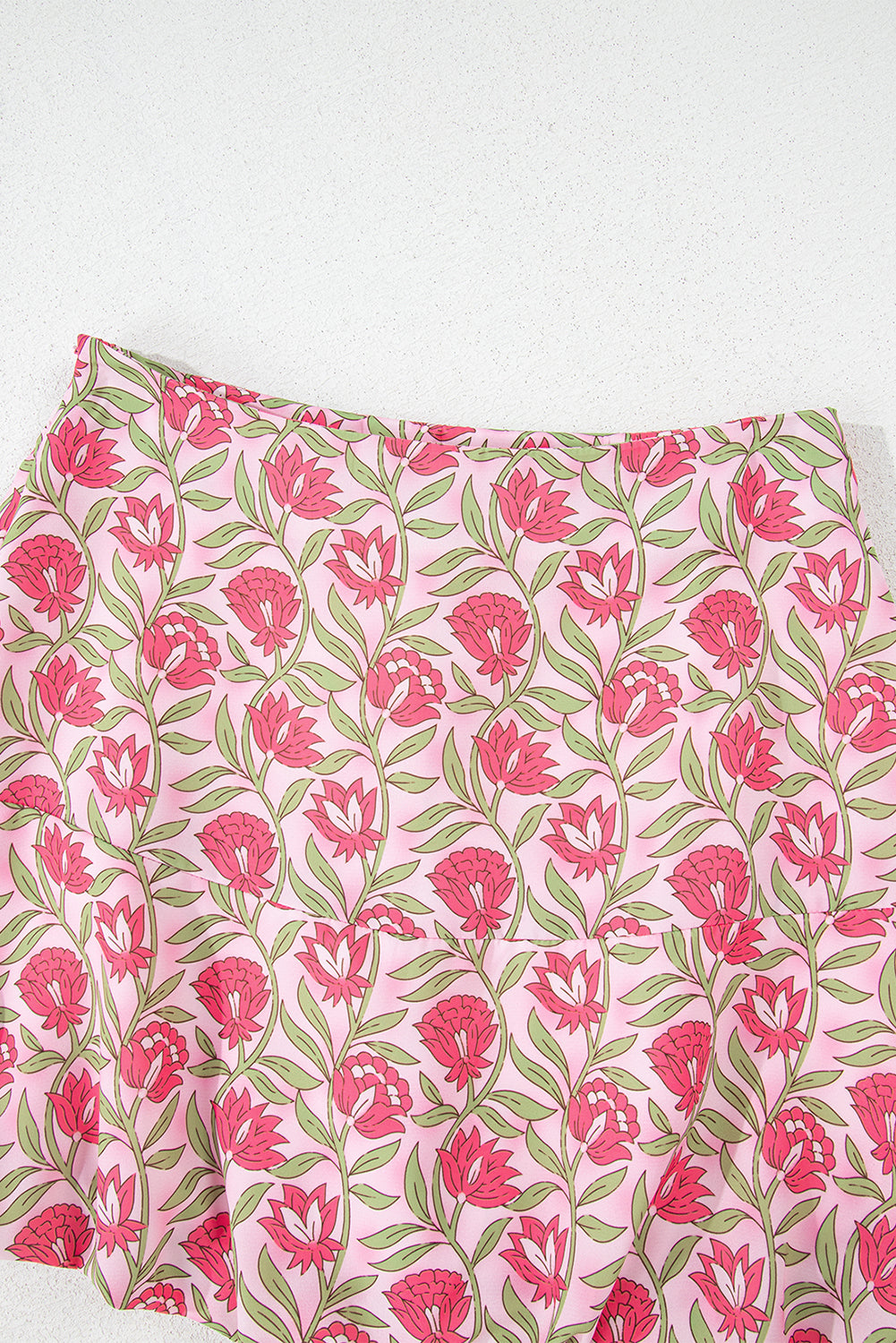 Pink Floral Print Puffy Cropped Tank and Mini Skirt Set eAura