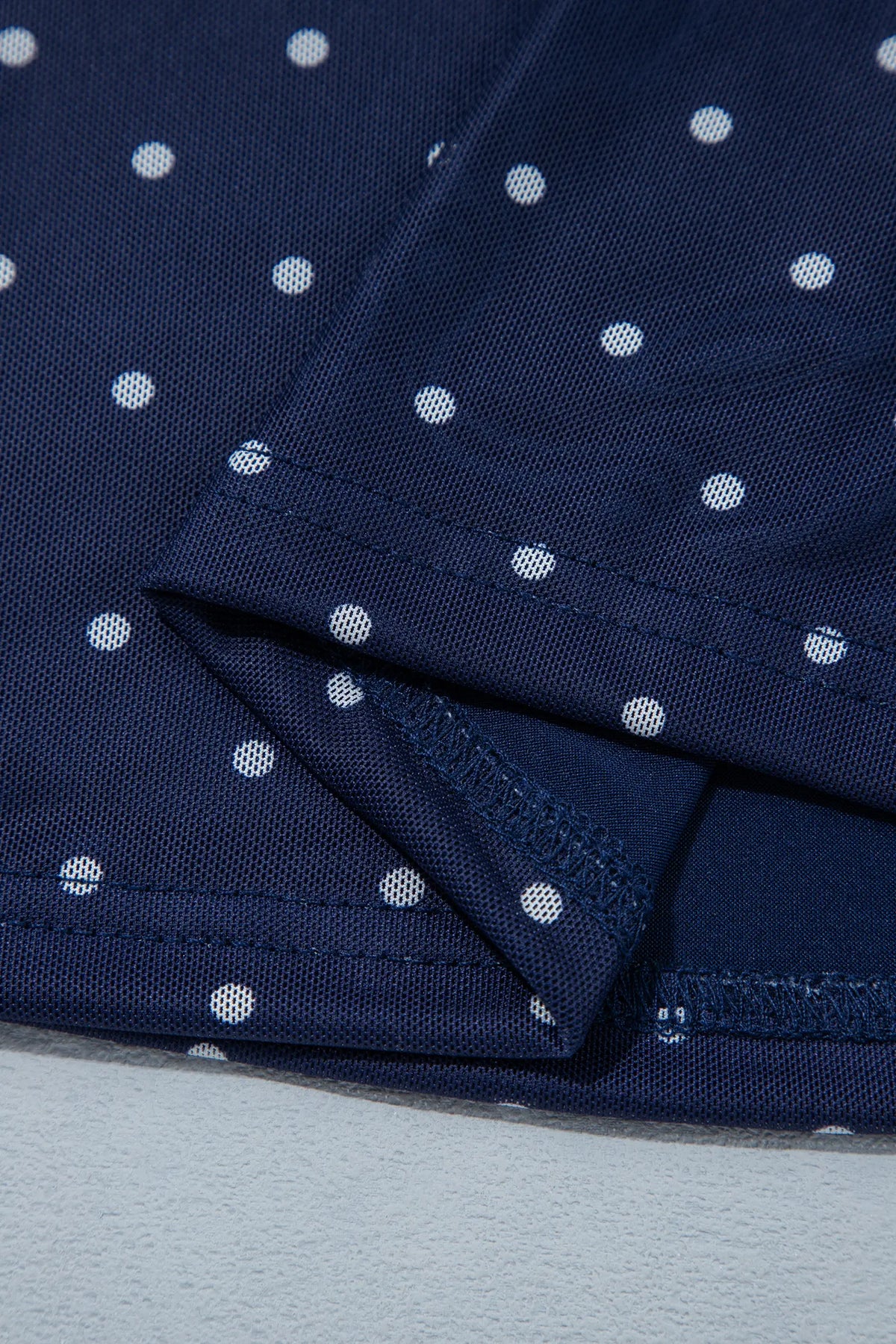 Off Shoulder Polka Dot Mesh Long Sleeve Sheath Top – Blue