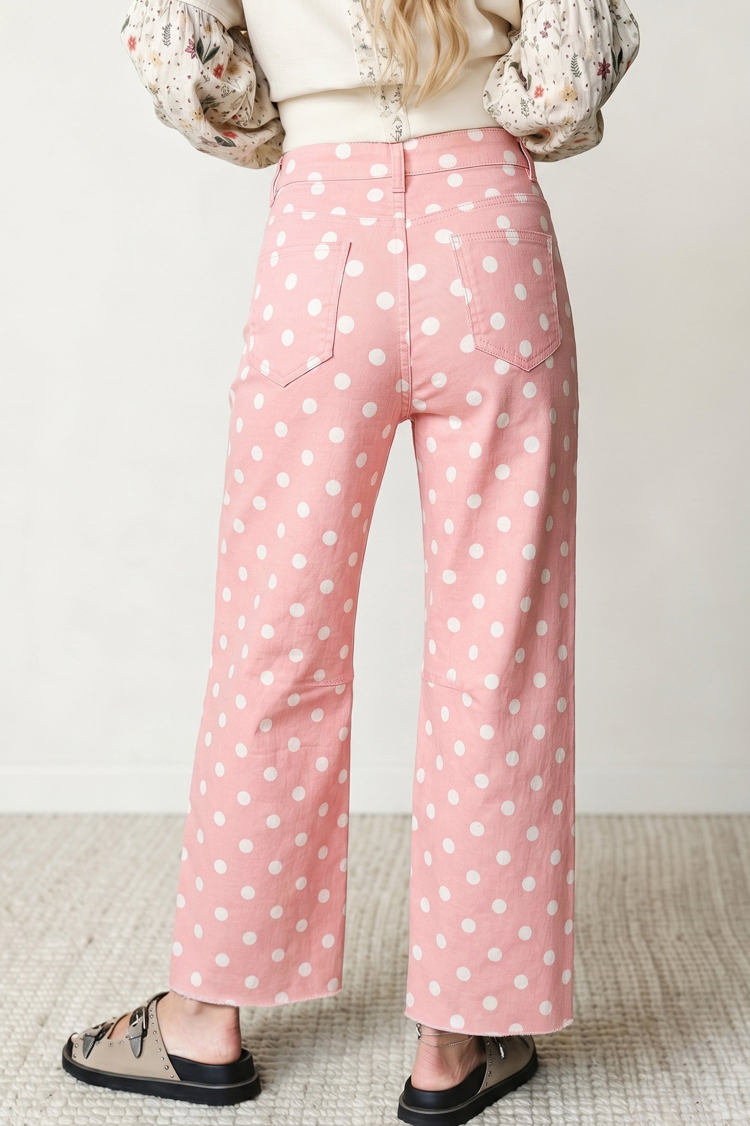 Polka Dot Casual Slim Fit Jeans – Pink