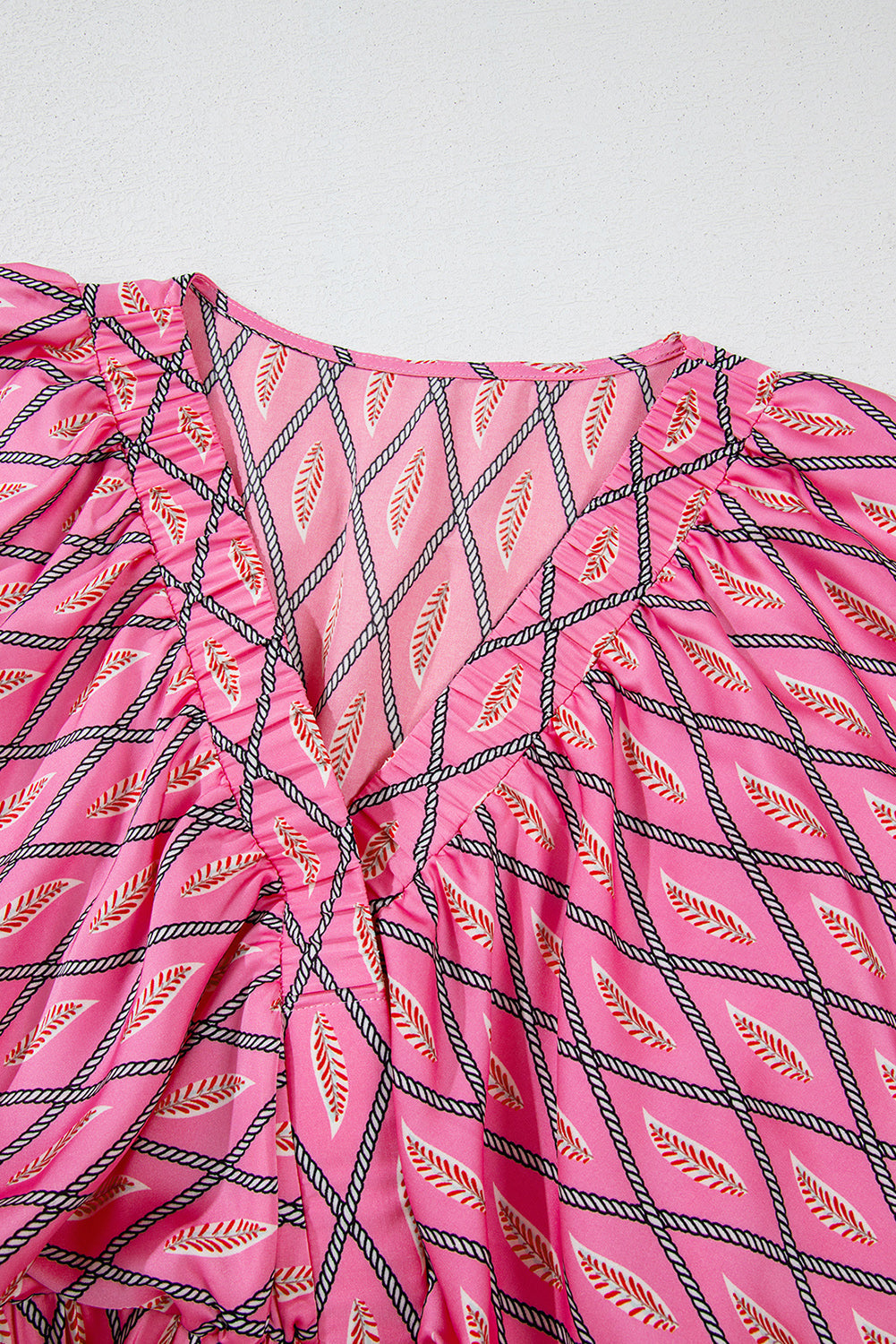 Pink Paisley Geometric Print V Neck High Waist Romper eAura
