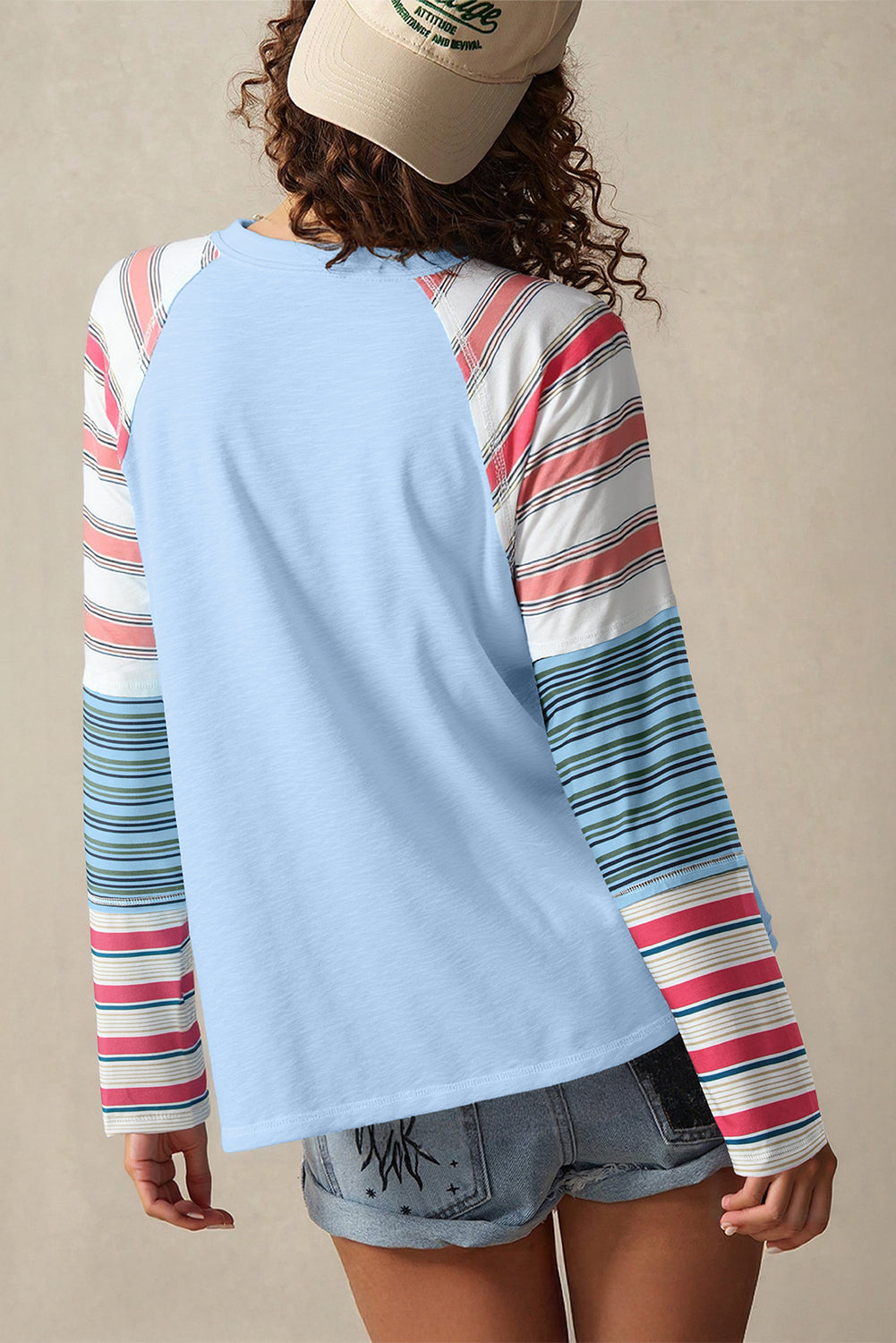Exposed Seam Striped Long Sleeve Top - eAura