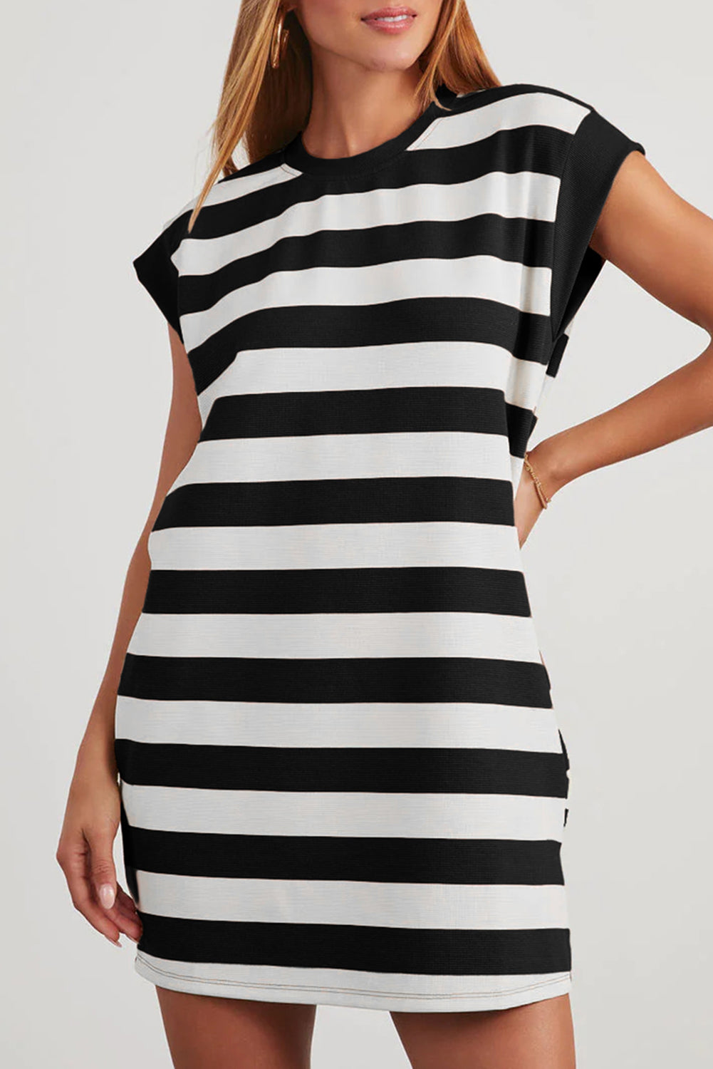 Stripe Cap Sleeve Shift T-Shirt Dress
