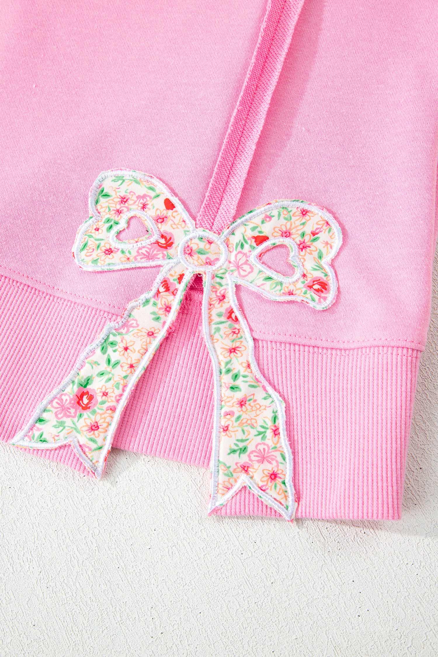 Floral Bow Patched Exposed Seam Oversized Sweatshirt - Tops/Sweatshirts & Hoodies