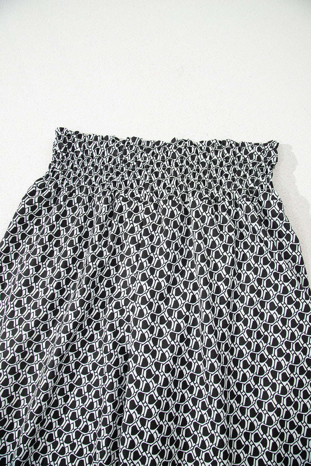 Black Bohemian Print Slit Wide Leg Smocked High Waist Trousers eAura