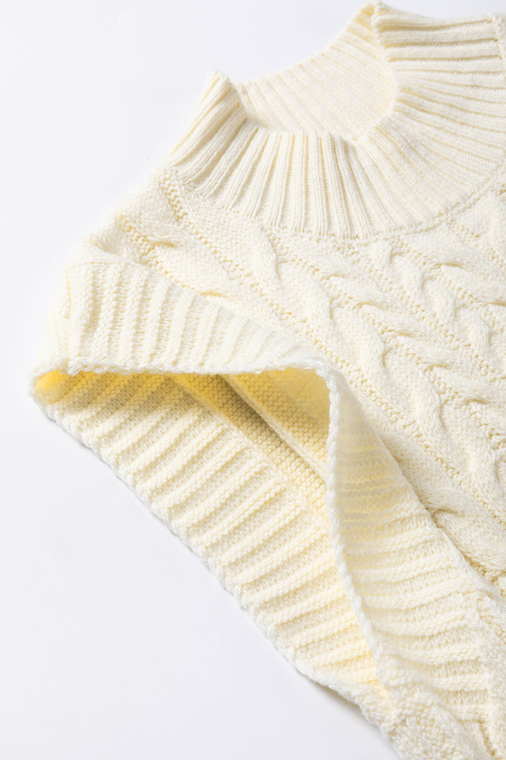 Oatmeal Cable Knit High Neck Sweater Vest eAura