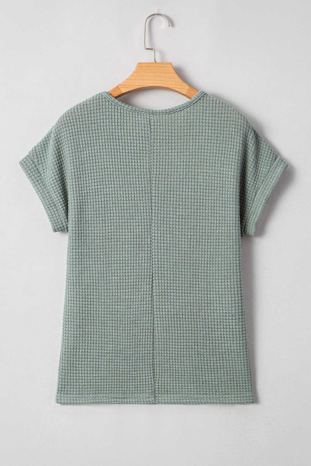 Mist Green Lace Patchwork Waffle Short Sleeve Top eAura