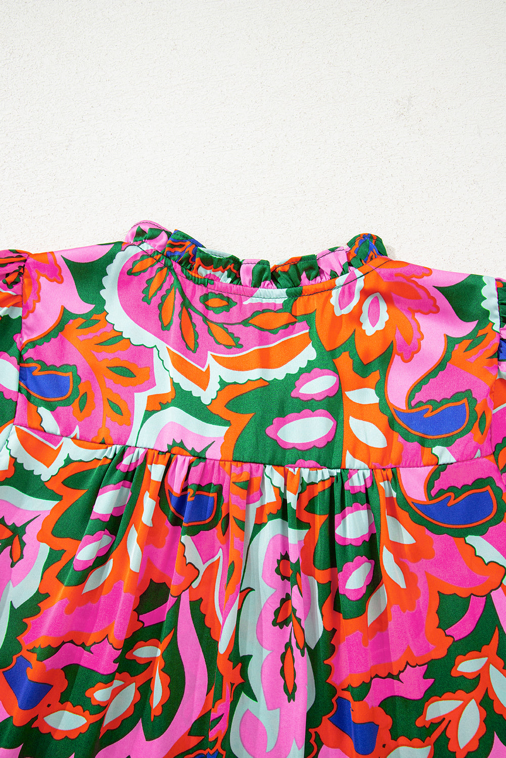 Rose Summer Plant Print Lace up V-Neck Short Sleeve Blouse BB Fashion Outlet