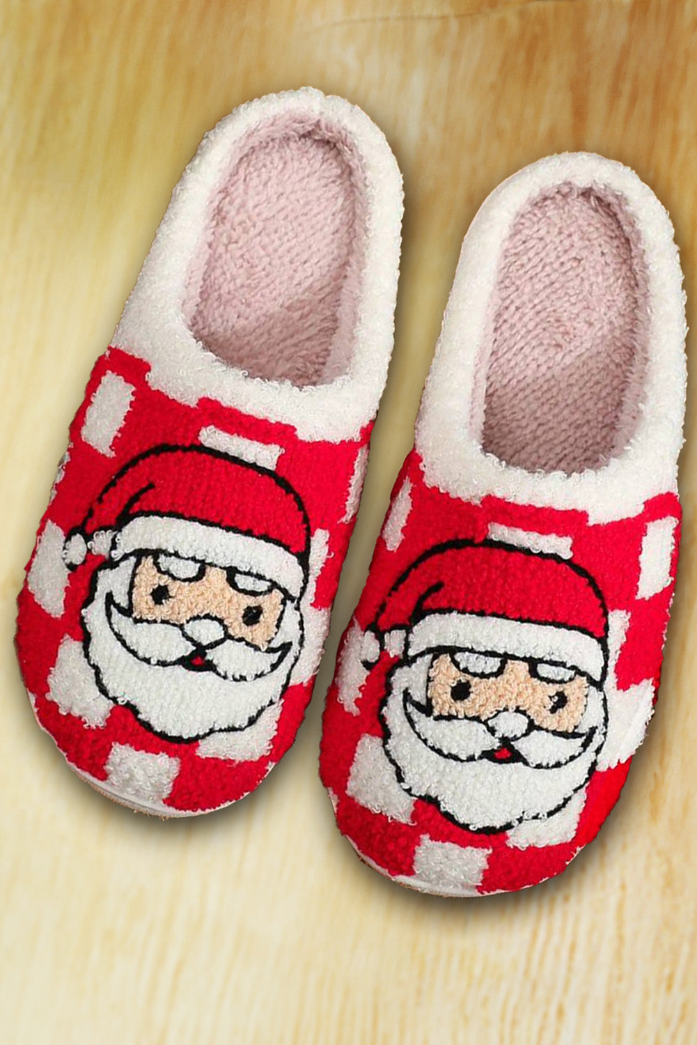 Checkered Santa Claus Graphic Plush Home Slippers - eAura