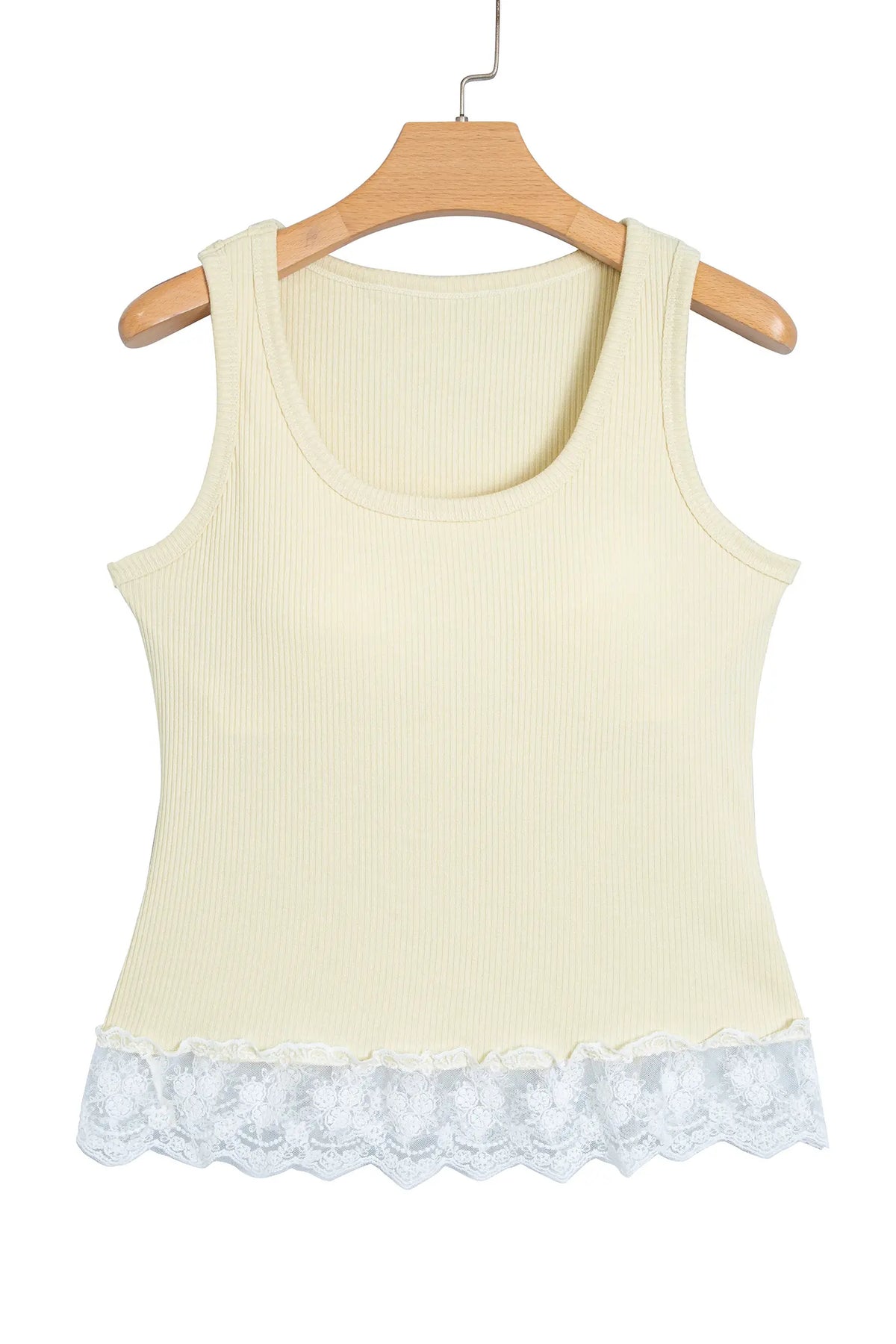 Ribbed Knit Sweet Lace Hem Vest – Beige