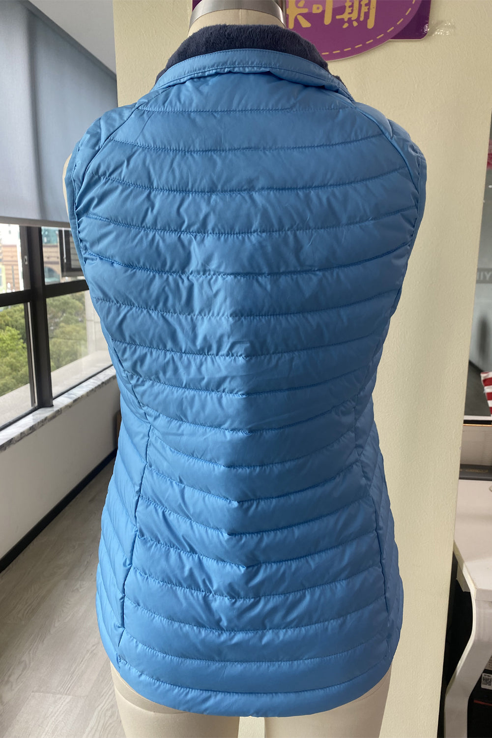 Sky Blue Plush Collared Quilted Zipped Puffer Vest - eAura