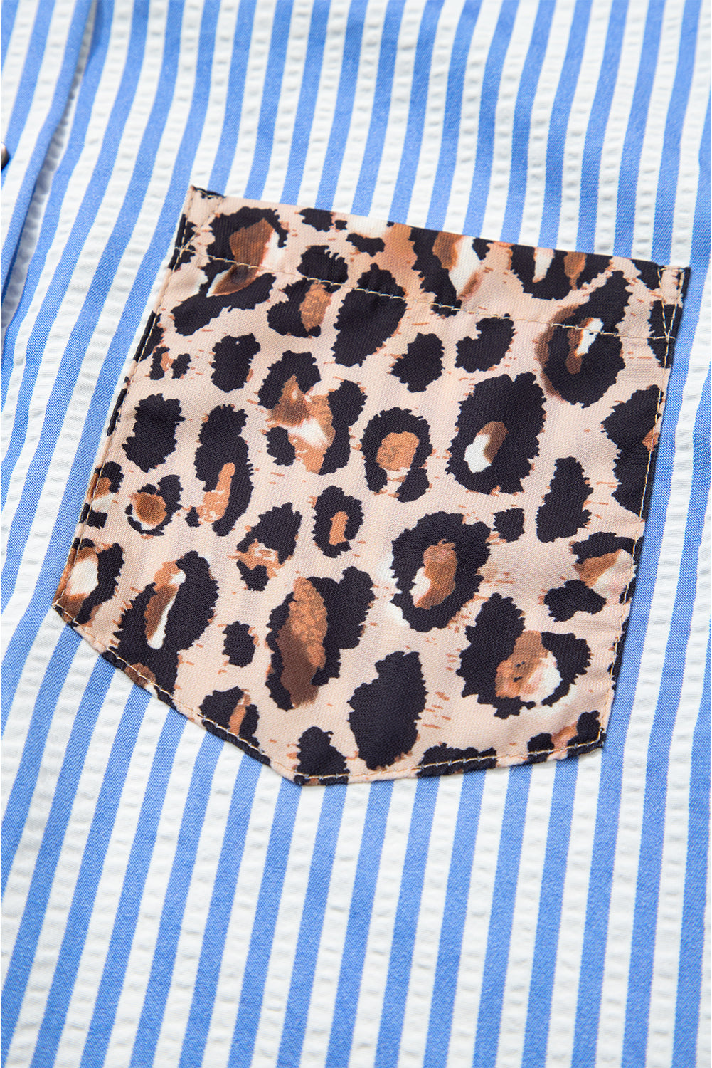 Striped Leopard Print Patchwork Button Up Shirt - eAura