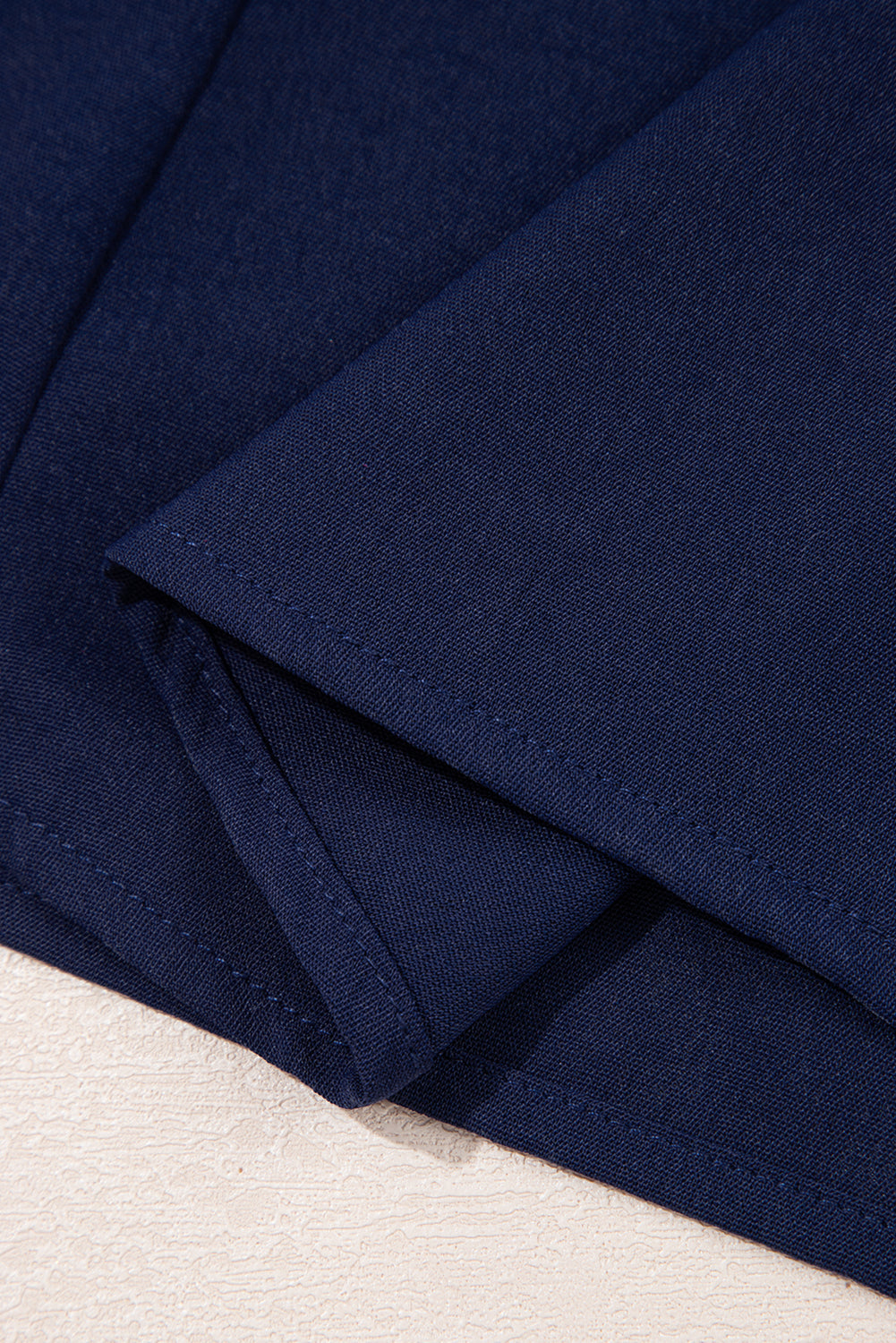 Navy Blue V Neck Buttoned Front Shirred Back Short Sleeve Midi Dress eAura