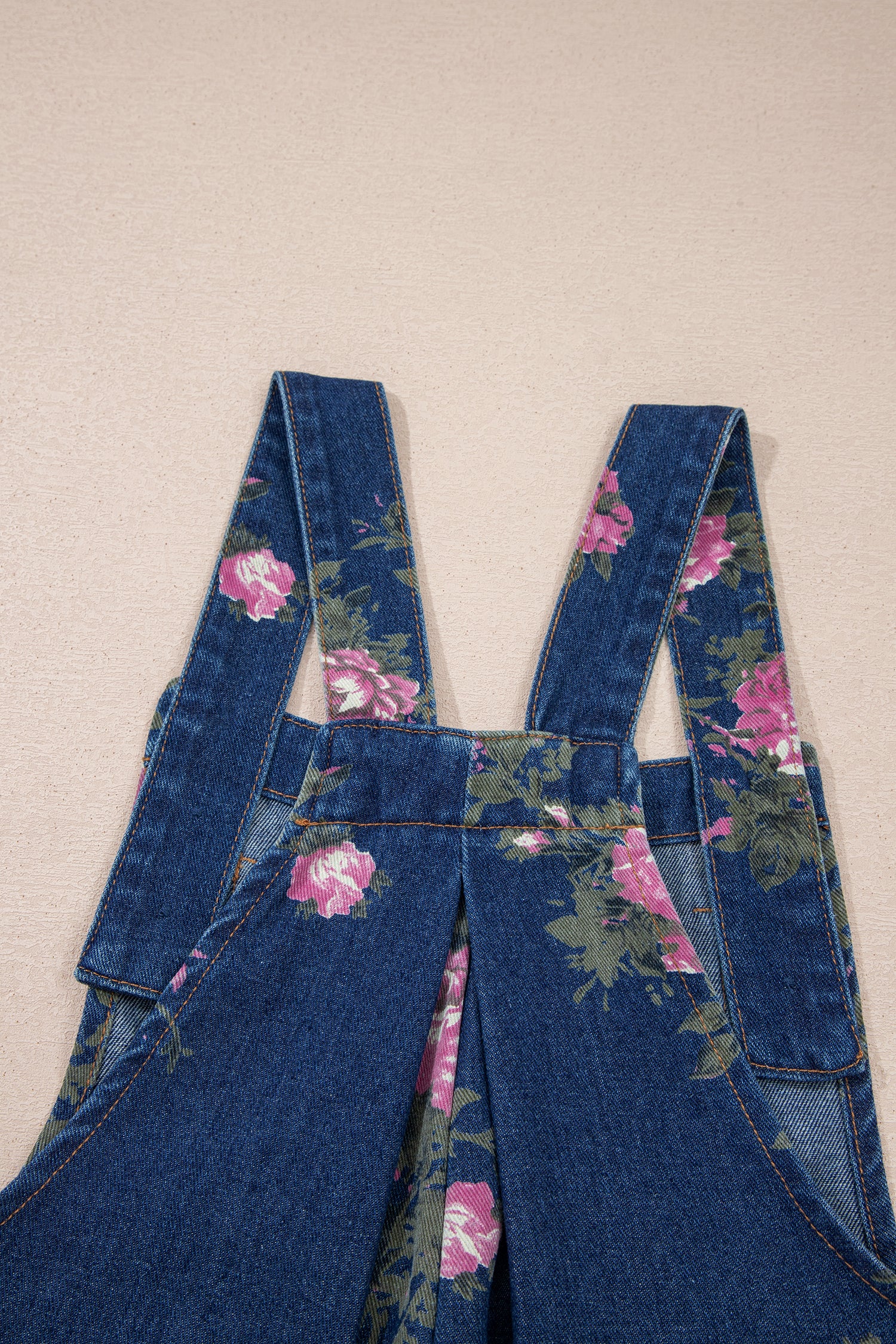 Floral Print Pleated Wide Leg Denim Jumpsuit – High Waist