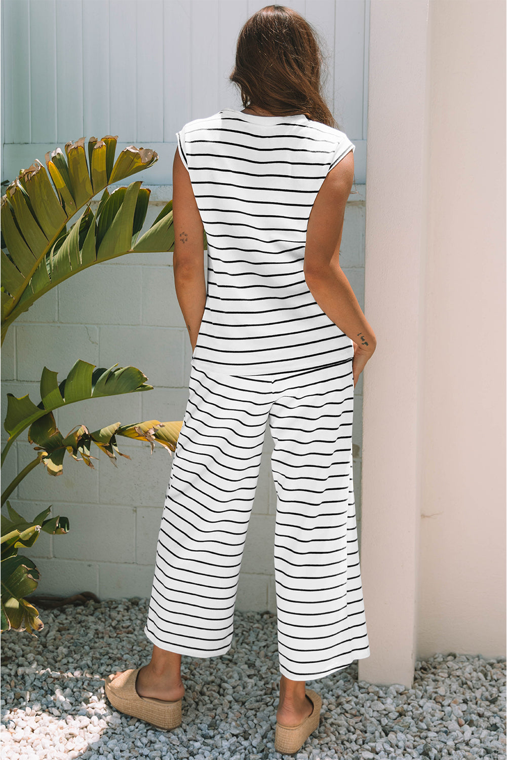 Stripe Casual Wide Leg 2pcs Trousers Co-ord Set BB Fashion Outlet