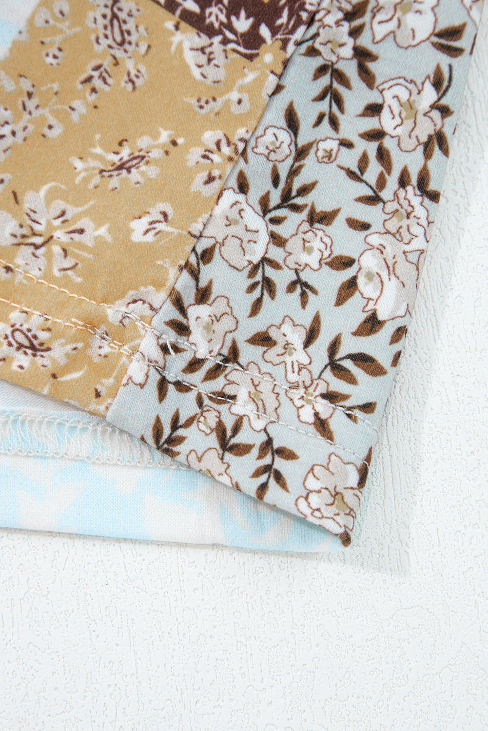 Floral Printed Contrast Patchwork Long Sleeve Top - eAura