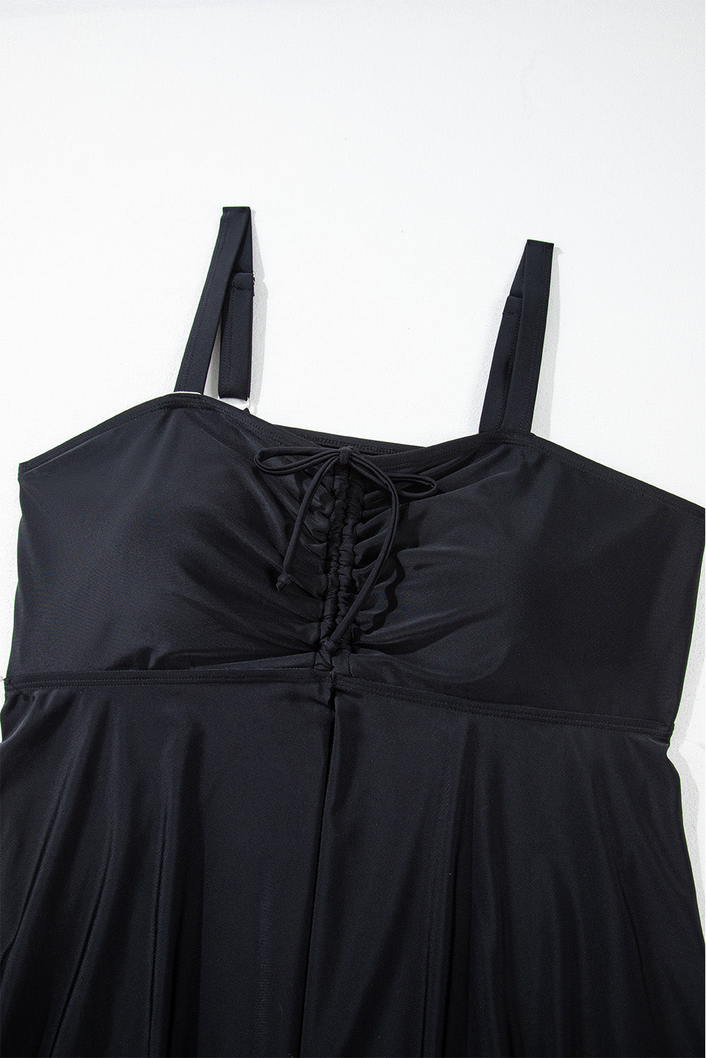 Black Drawstring Tied Front Flared Top Geometric Print Bottom Plus Size Tankinis BB Fashion Outlet