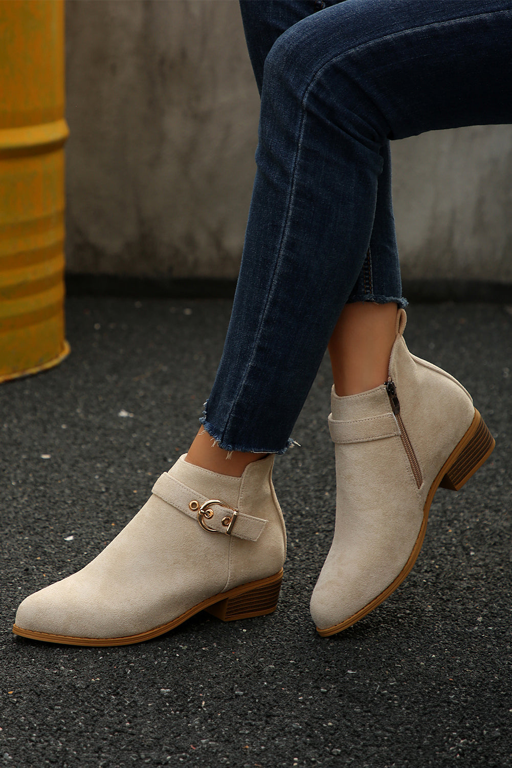 Beige Retro Pointed Toe Ankle Boots - eAura