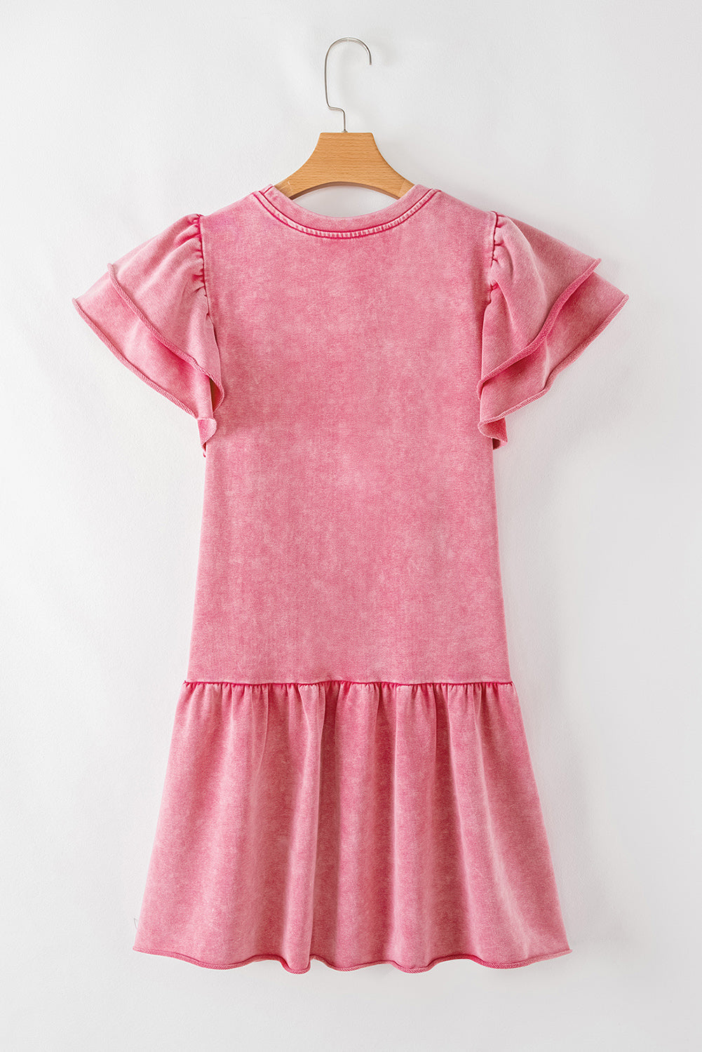 Sachet Pink Mineral Wash Raw Edge Ruffle Mini Dress eAura