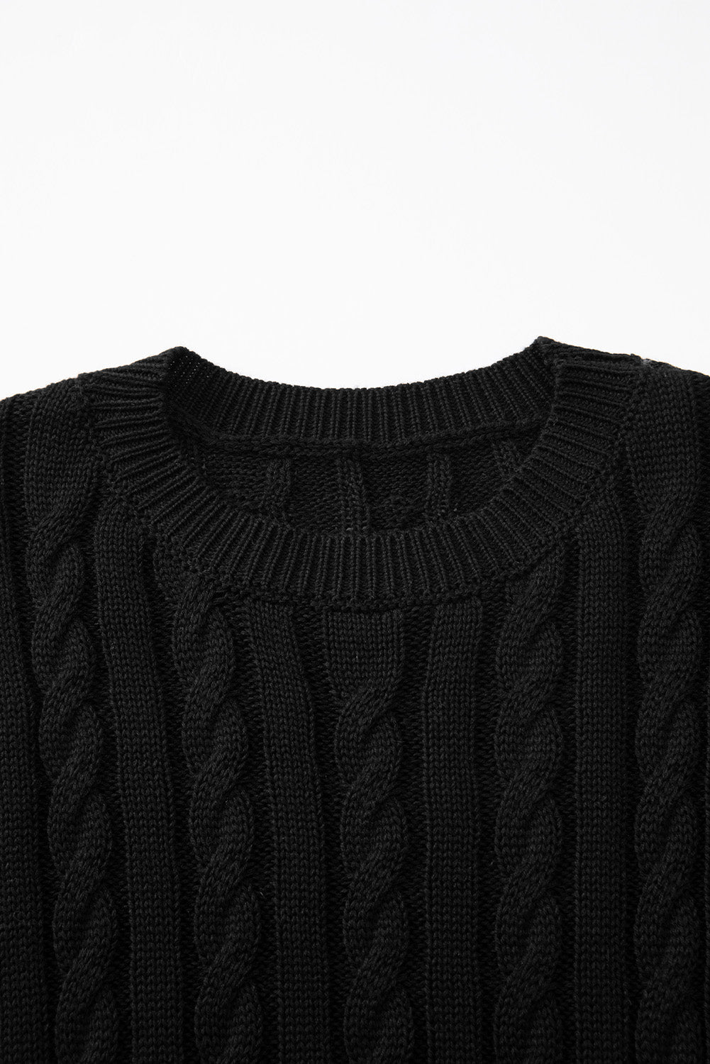 Black Crew Neck Cable Knit Short Sleeve Sweater eAura