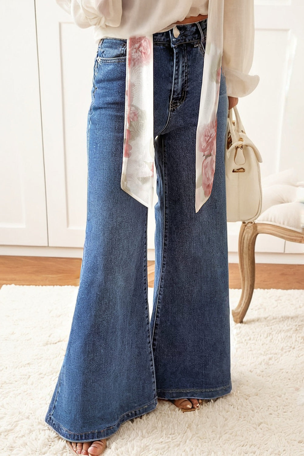 High Waist Button Zip Fly Bell Bottom Jeans eAura