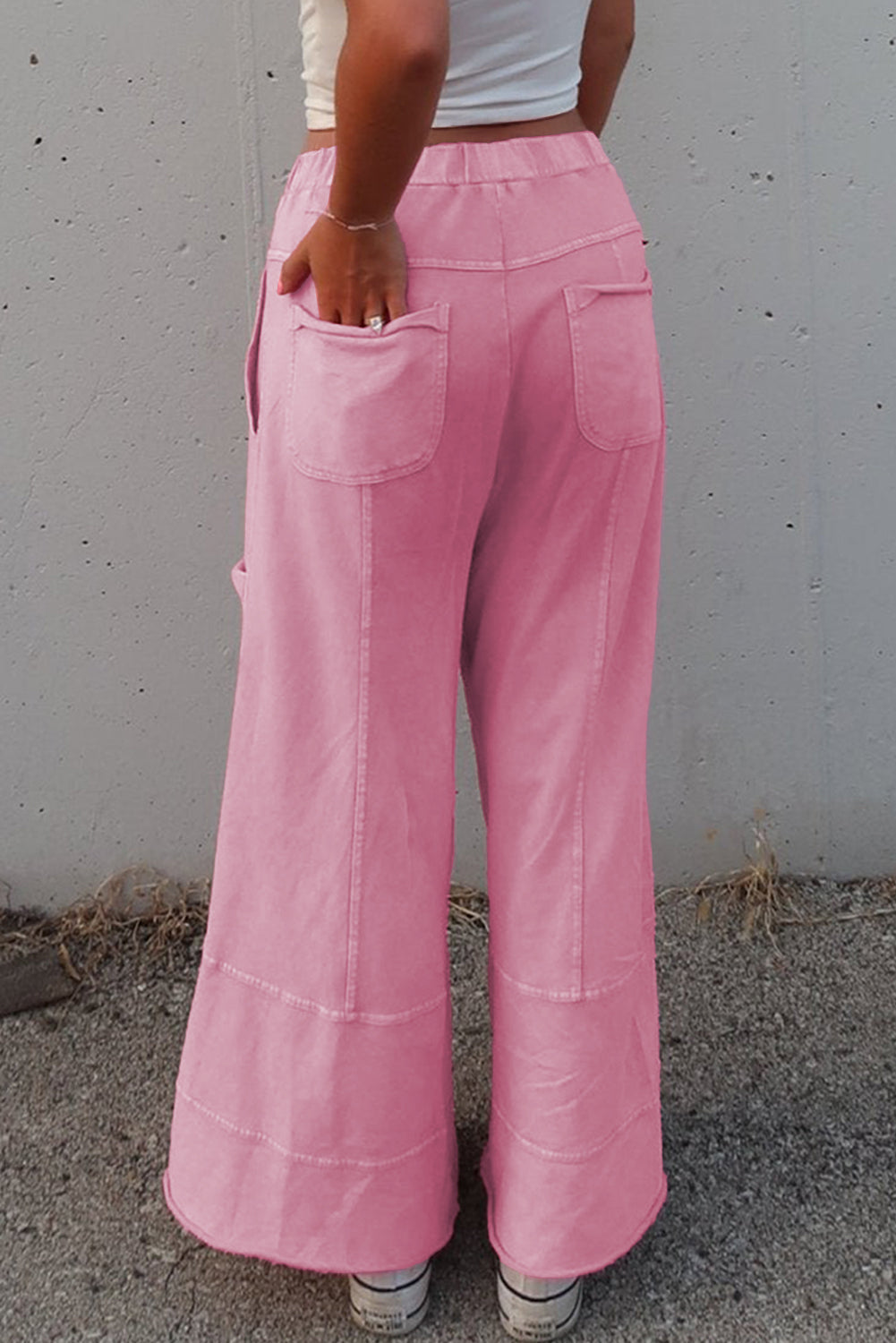 Mineral Wash Exposed Seam Drawstring High Waist Wide Leg Cargo Pants BB Fashion Outlet