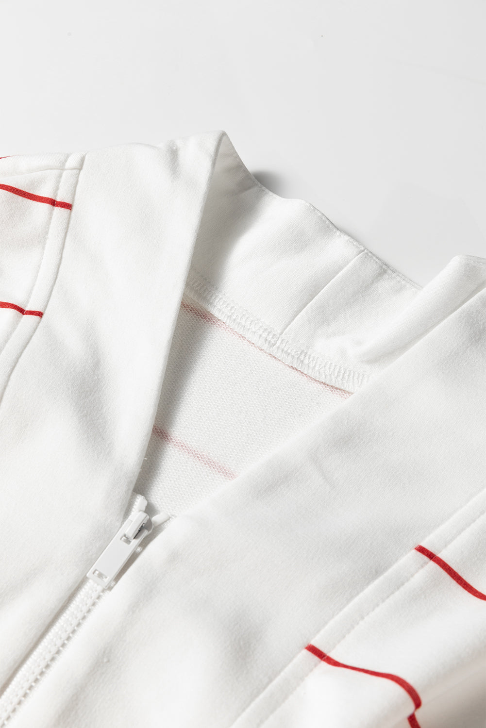 Zip V-Neck Stripe Print Drop Shoulder Long Sleeve Top - eAura