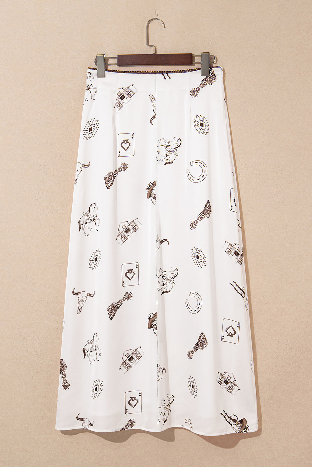 Western Print Lace Trim Waist Side Zip Plus Size Maxi Skirt – Beige