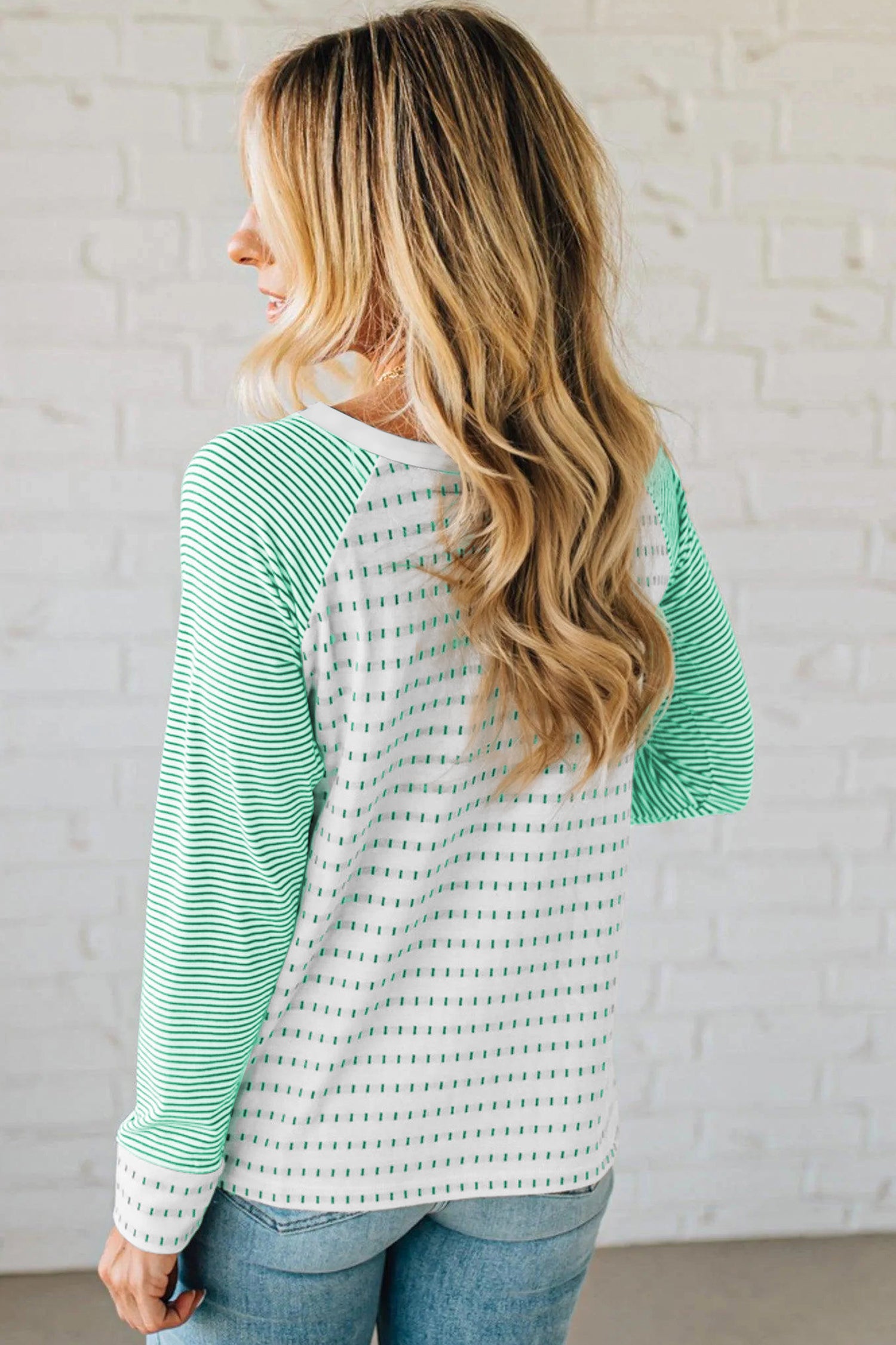 Stripe Raglan Patchwork Long Sleeve Tee