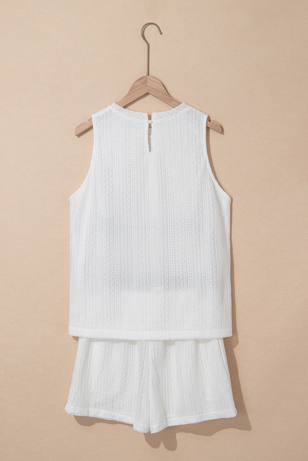 Beige Textured Knit Tank Top and Drawstring Shorts Set eAura