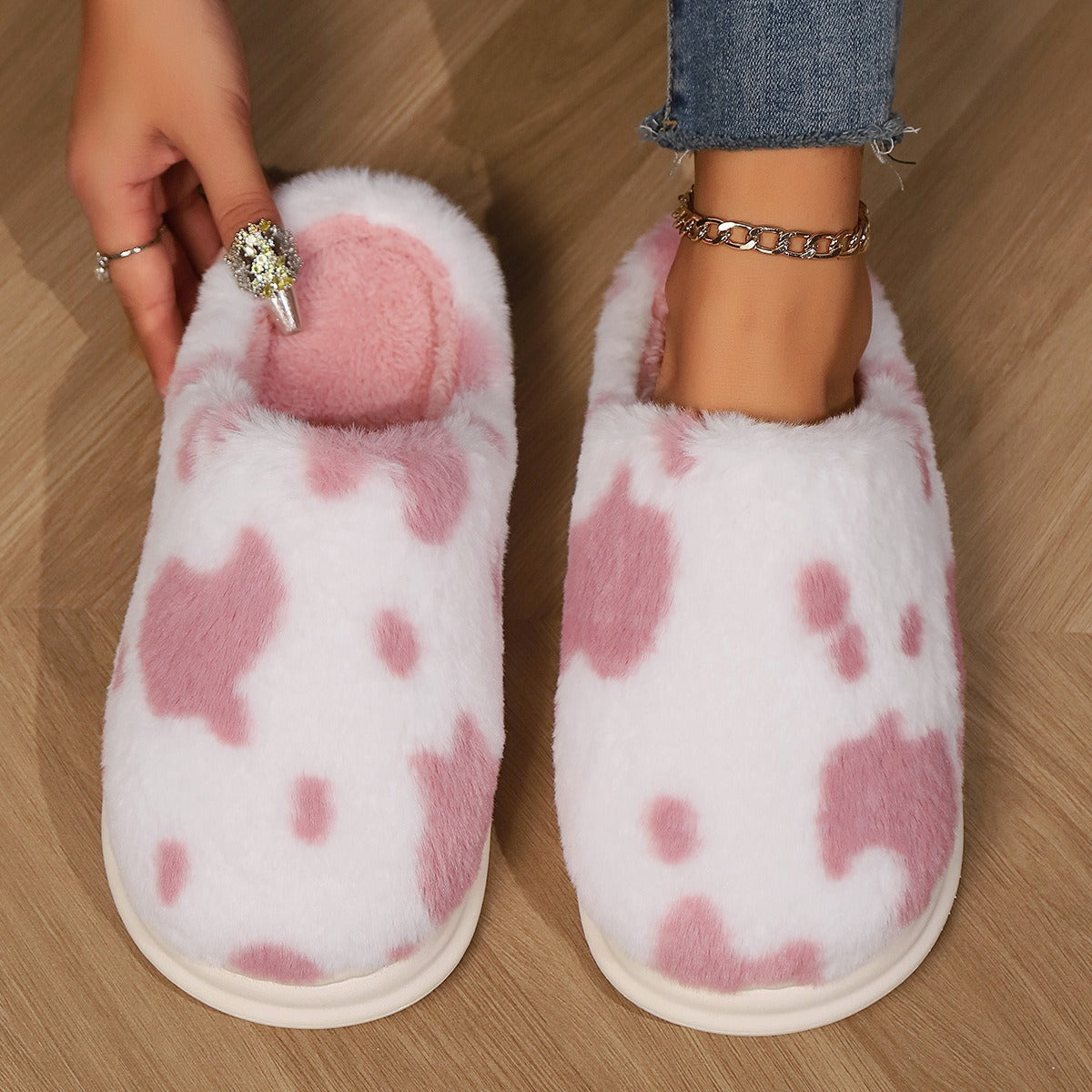 Cow Spotted Plush Slippers beagle boutique