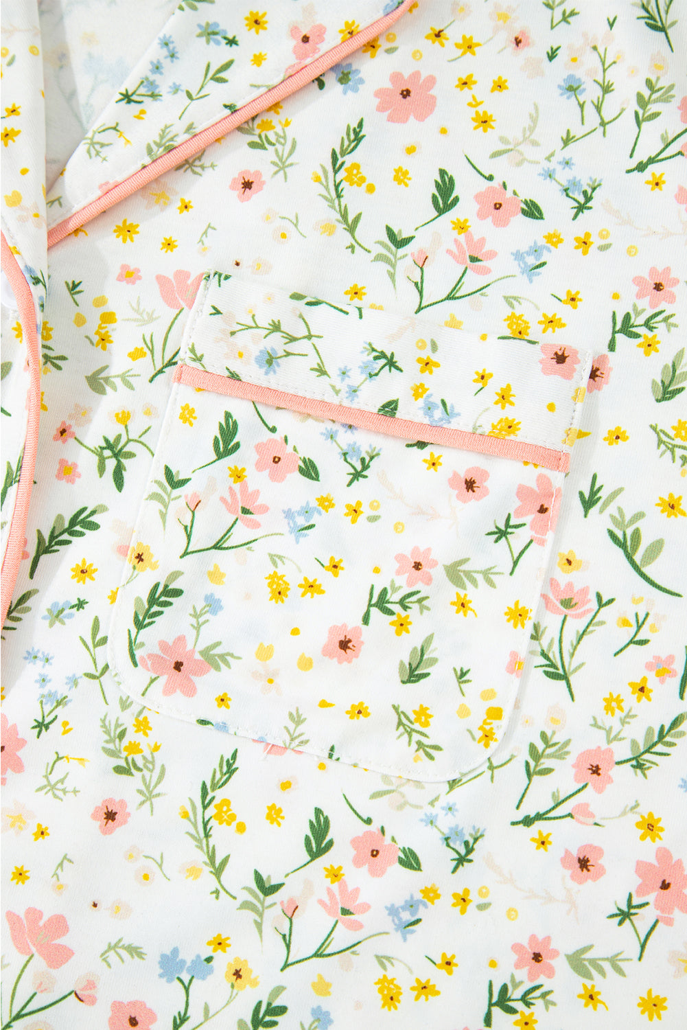 White Floral Print Contrast Pipping Short Pyjamas Set eAura