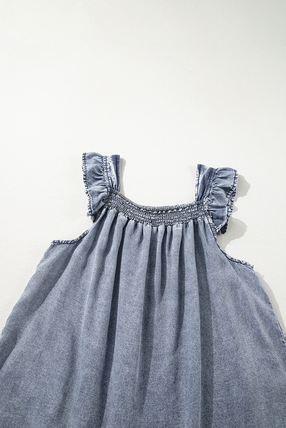 Ashleigh Blue Ruffled Shirred Neckline Sleeveless Denim Tank Top eAura