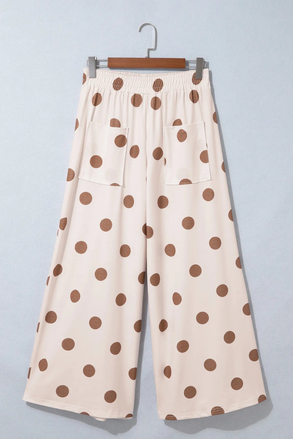 Sky Blue Polka Dot Wide Leg Elastic Waist Casual Pants – Light Blue