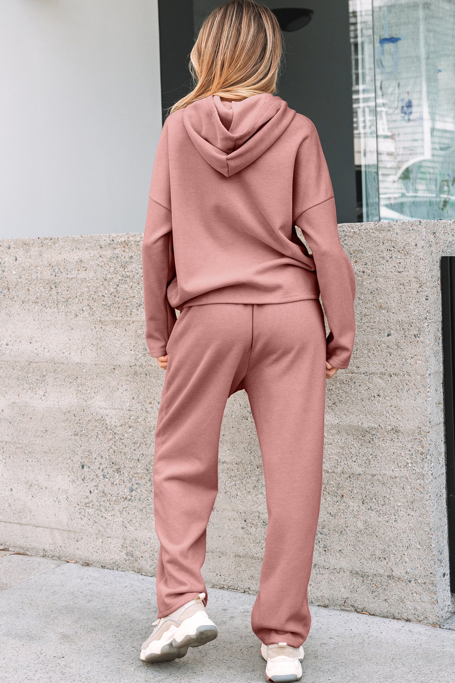Pullover Hoodie and High Waist Bottoms Soft Cord Co-ord Set - eAura