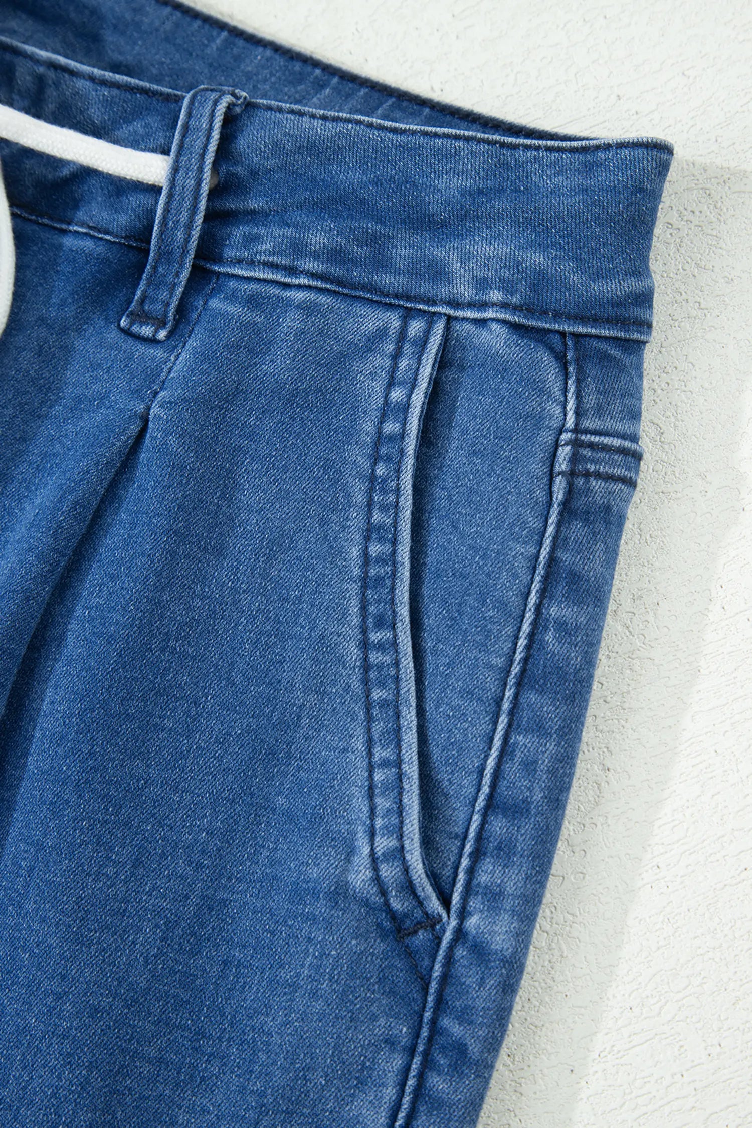 Dusk Blue Lace-up Pull on Wide Leg Jeans