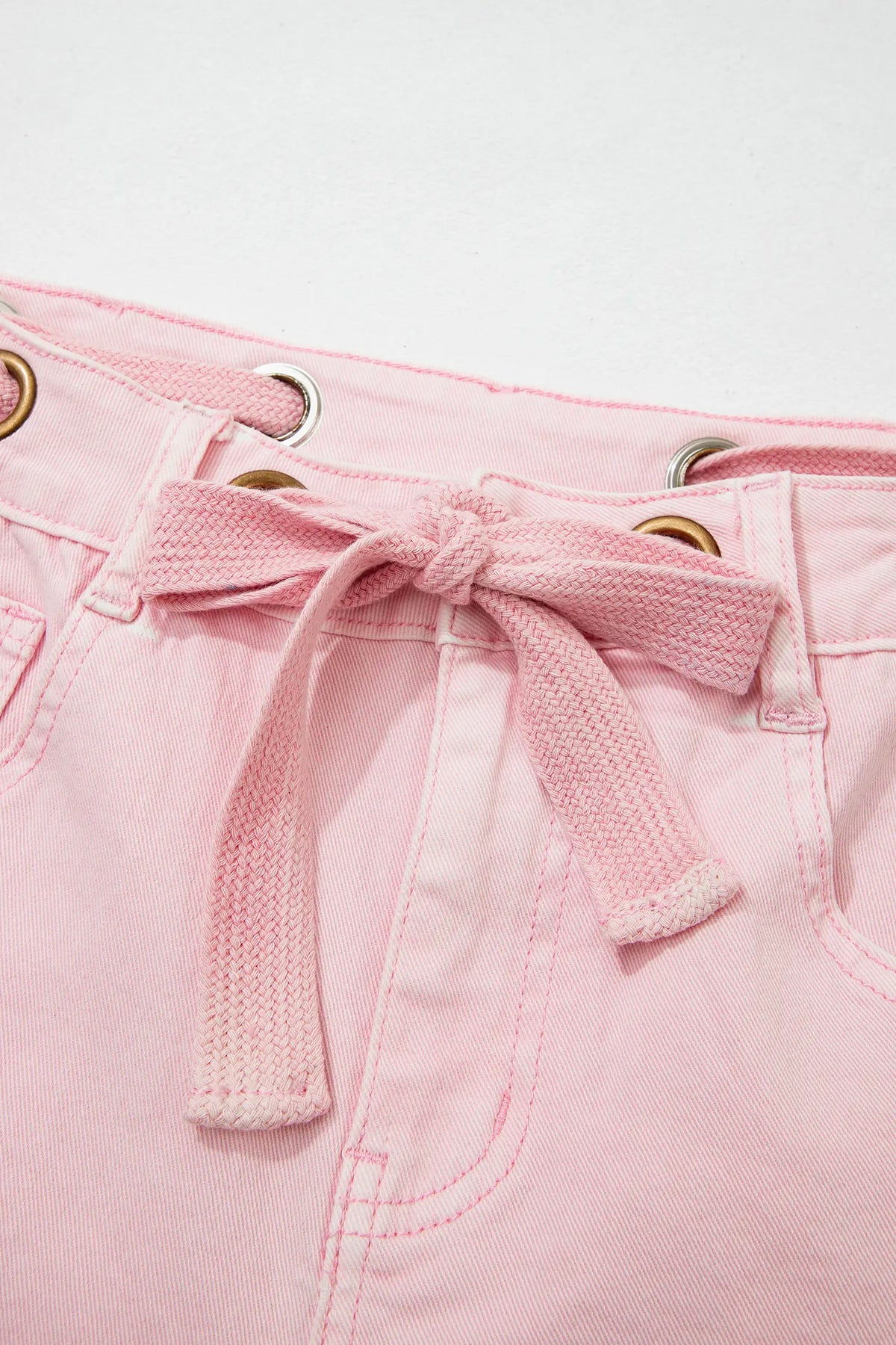 Solid Colour Grommet Detail Knot Waist Barrel Jeans – Yellow