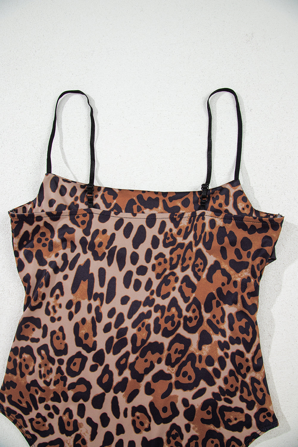 Brown Spaghetti Straps Ruched Leopard Bodysuit eAura