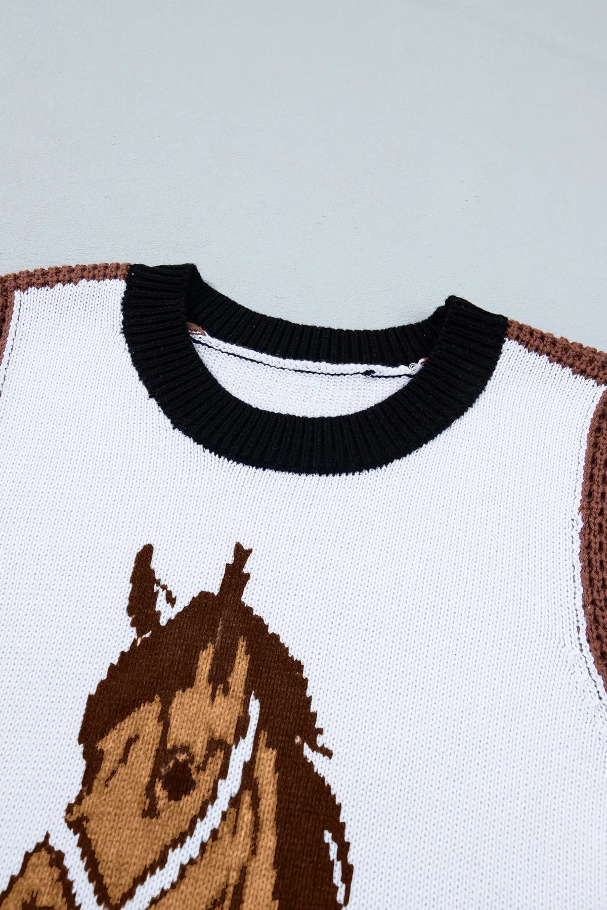 White Western Horse Head Colour Block Trim Sweater Vest