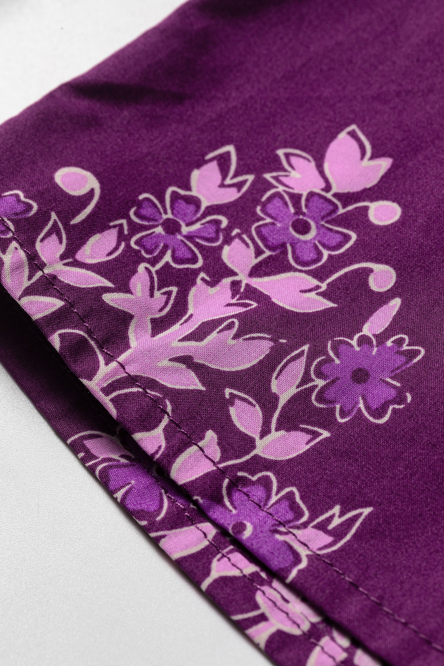 Floral Print Button Front Long Puff Sleeve Shirt – Purple