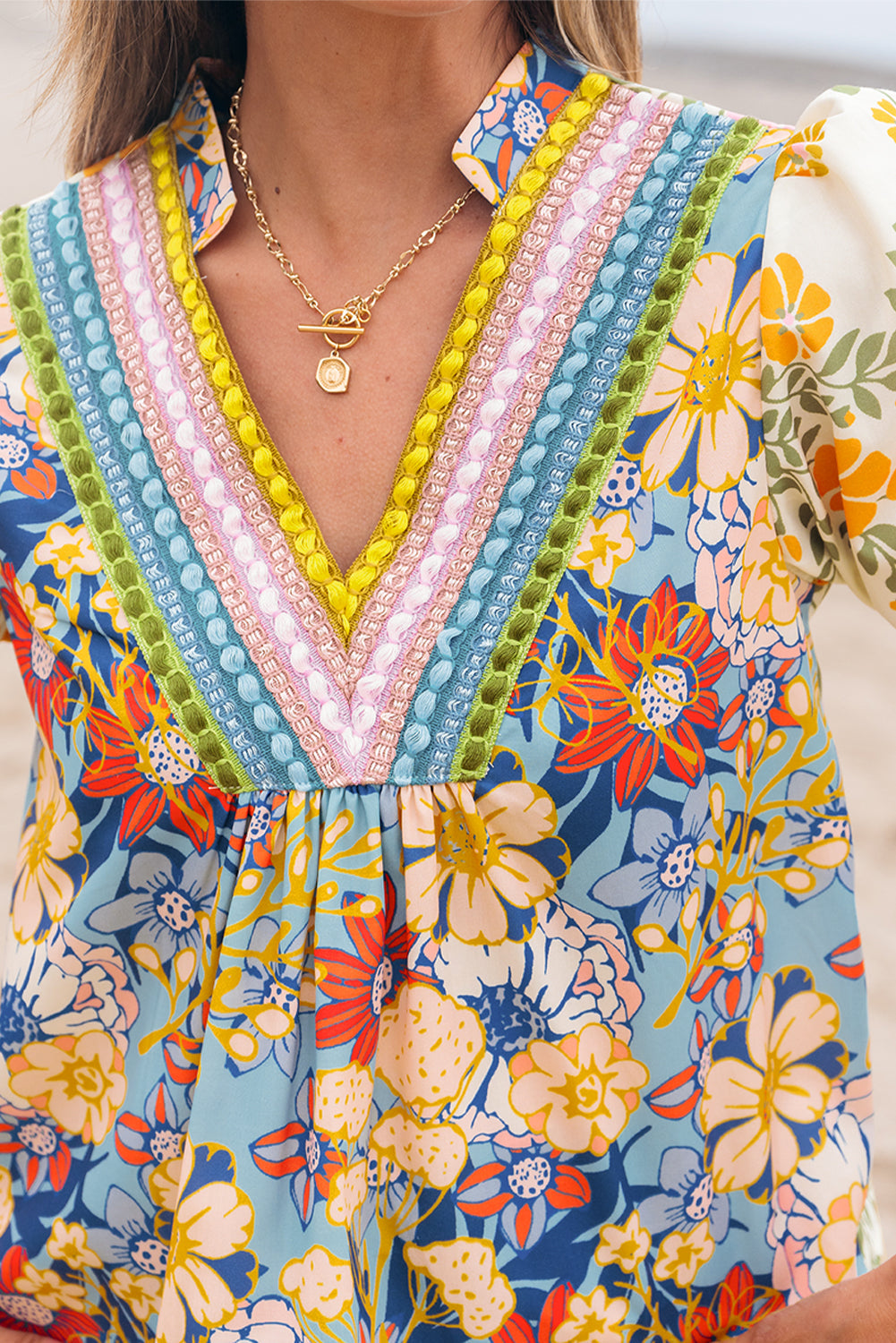 Multicolour Crochet V Neck Half Sleeve Boho Floral Blouse Dear-Lover Dropshipping