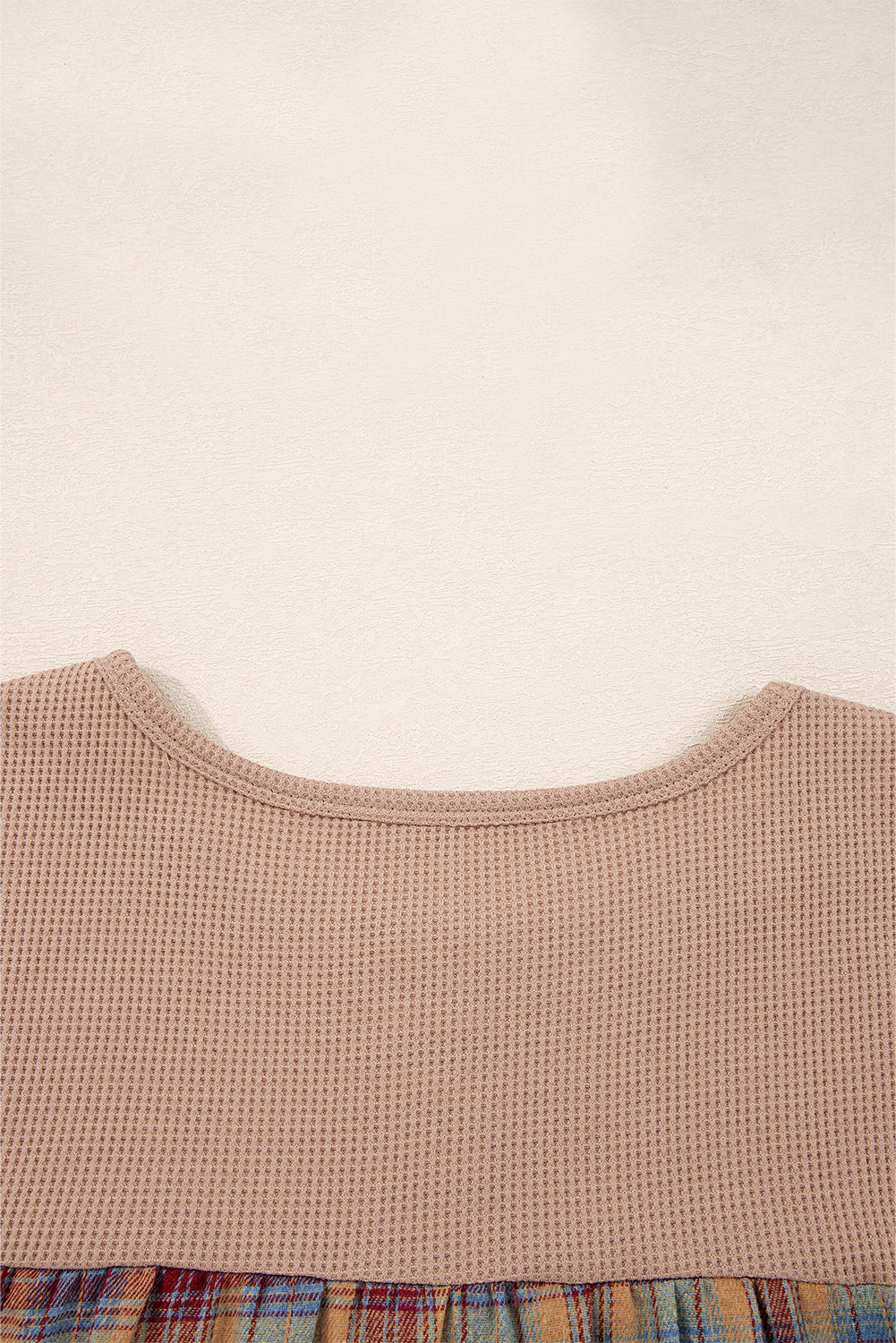 Waffle Striped Plaid Patchwork Henley Knit Top - eAura